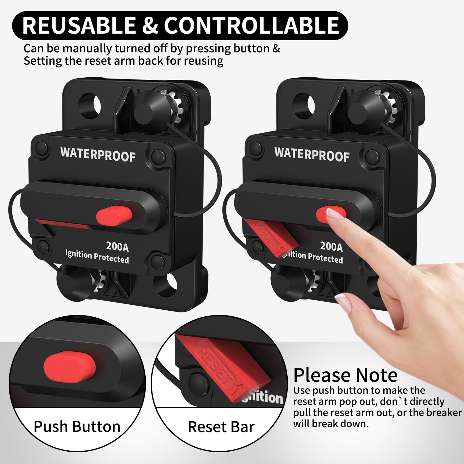 Daiertek 12V Circuit Breaker 200A, 12 Volt 200 Amp Circuit Breaker Waterproof Resettable Marine Circuit Breakers For Car Auto -2