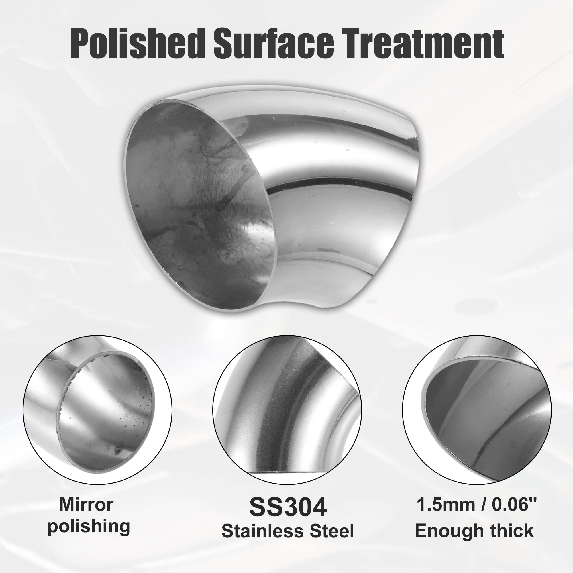 X AUTOHAUX 4 Pcs OD 3.5 Inch 45 Degree SS304 Stainless Steel Bend Tube Exhaust Elbow Pipe for Car Modified Exhaust System 3.5''