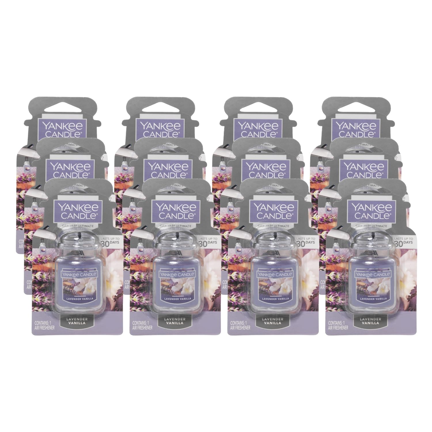 Yankee Candle Car Air Fresheners, Hanging Car Jar Ultimate, Neutralizes Odors Up To 30 Days, Lavender Vanilla, 0.96 OZ (Pack of 