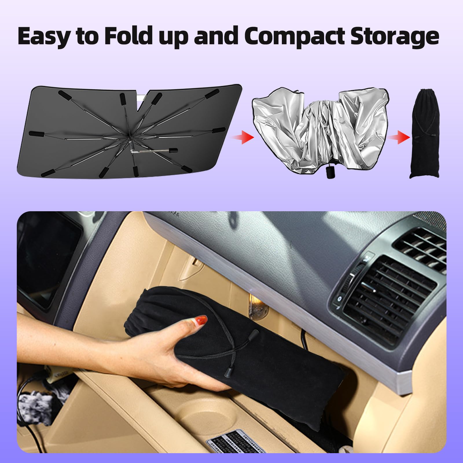 [2025 Upgraded] Windshield Sun Shade Umbrella, Foldable Car Sunshade For Trucks & Suvs With Uv Protection, Heat Insulation & Aut