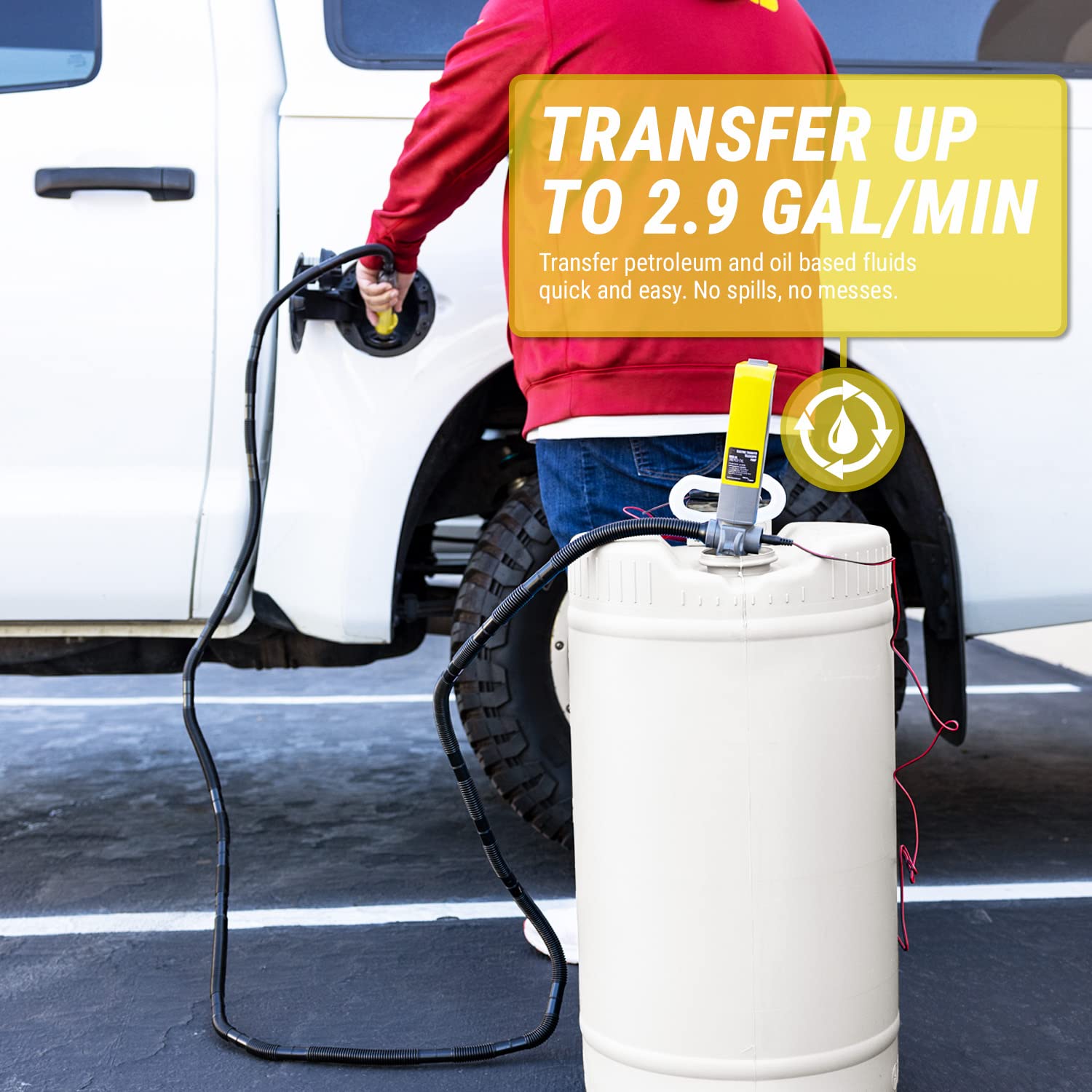 TERA PUMP Fuel Transfer Pump w/Quick Flow Control Nozzle & Telescopic Tube - 3X Electric Power Options: 12V AC/DC Plug-in & DC I