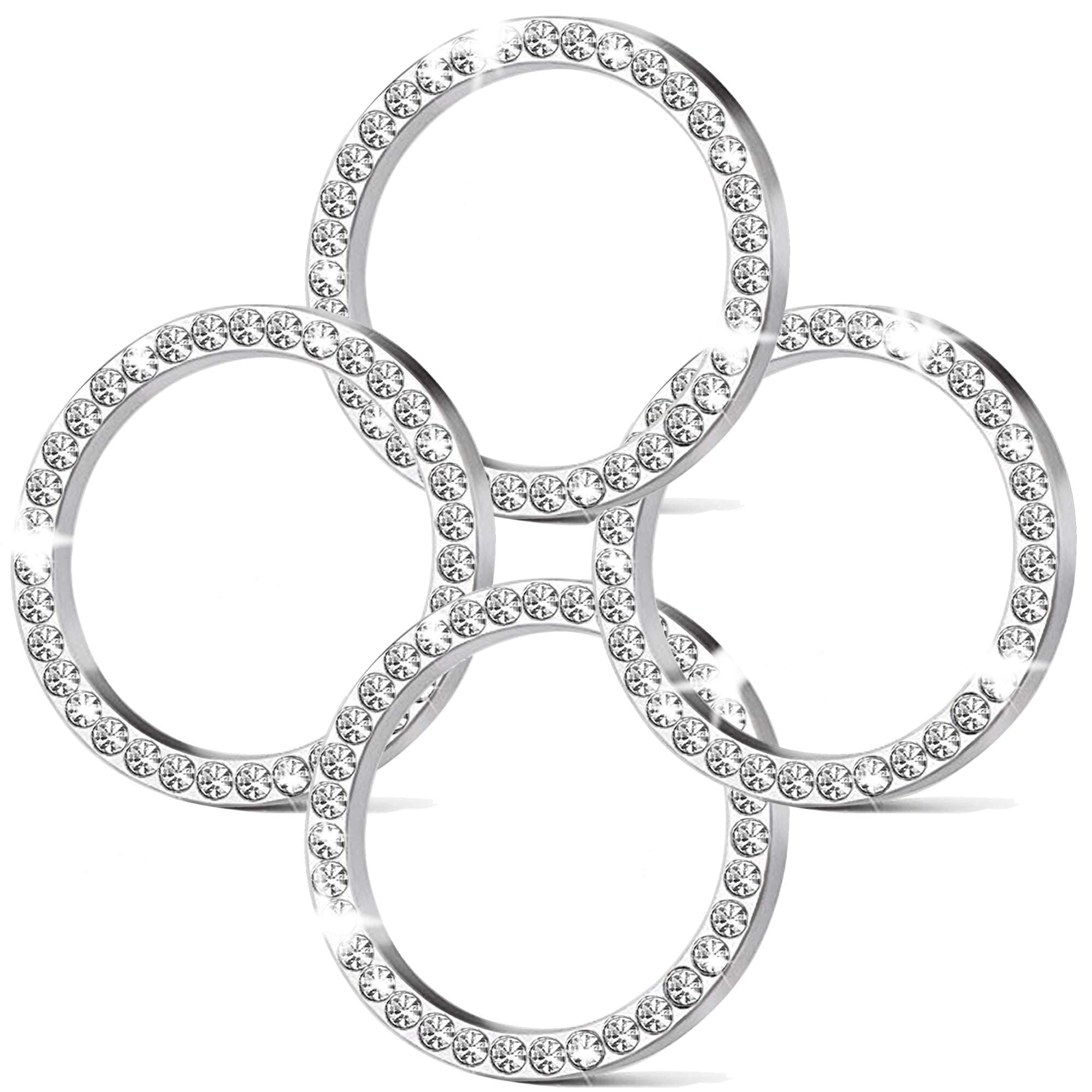 Orrdice 4Pcs Crystal Rhinestone Ring For Car Decor, Car Volume And Tune Knobs Ring Emblem Sticker,Auto Engine Start Stop Decorat