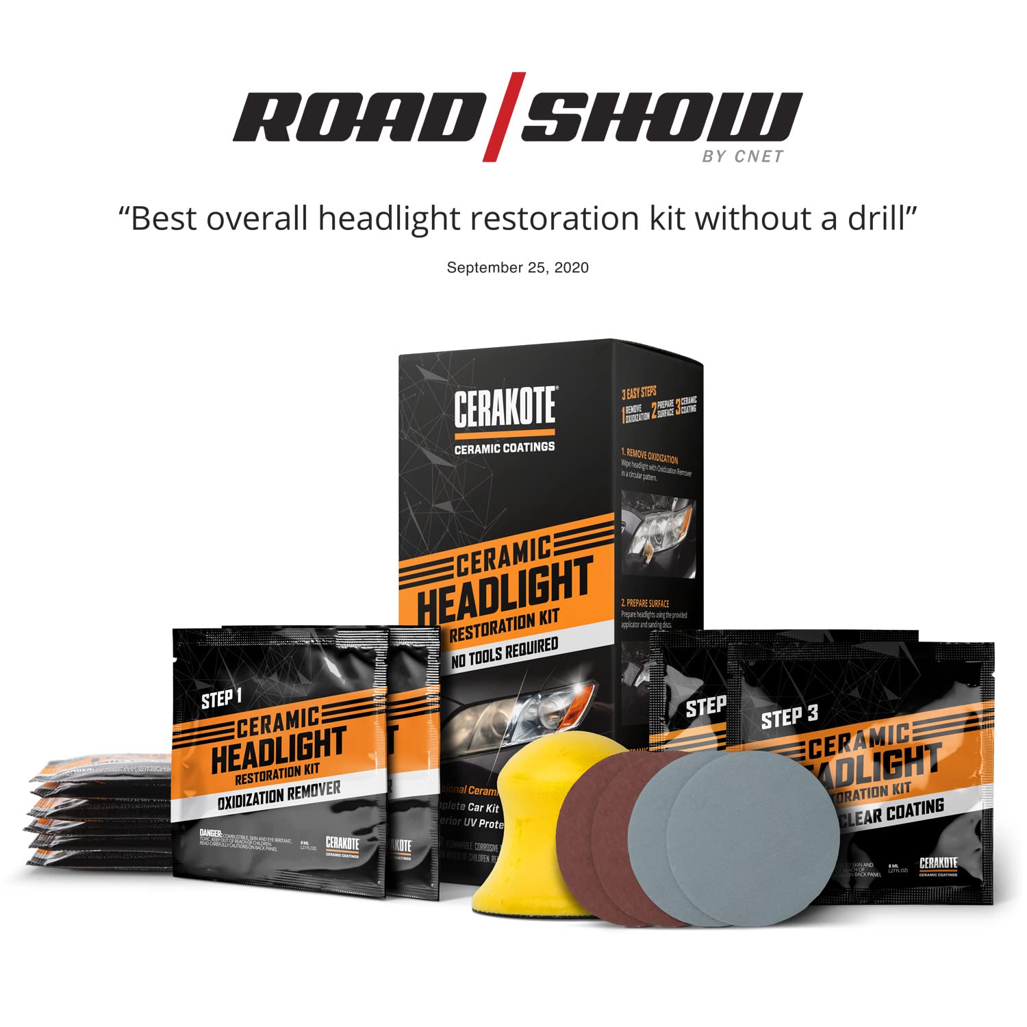 CERAKOTE® Headlight Restoration Kit - 1 Vehicle Kit - Lasts As Long As You Own Your Vehicle - Black - Easy 3-Step Process