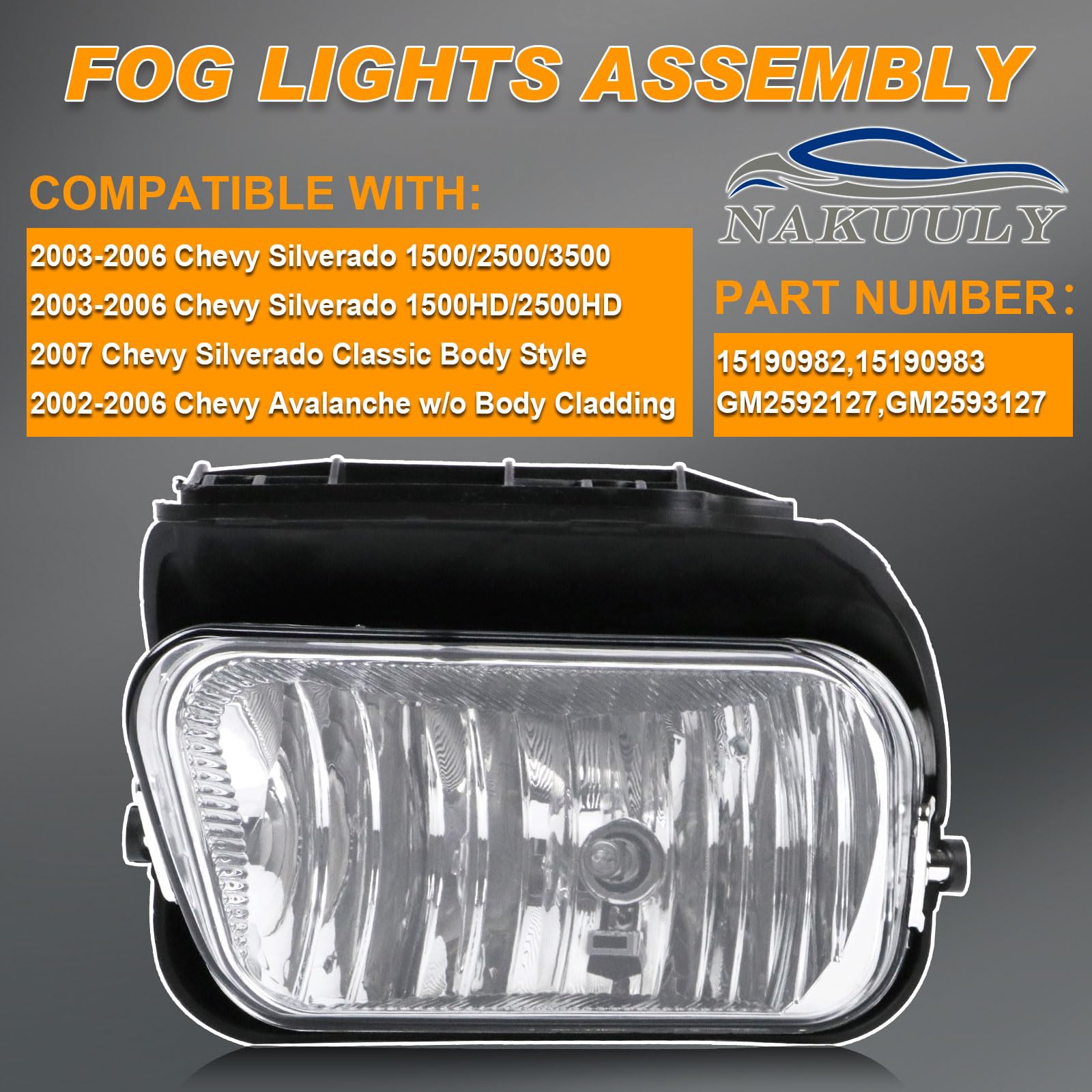 Nakuuly Fog Lights Compatible With 2003-2006 Chevy Silverado 1500 2500 3500 1500Hd 2500Hd 2007 Classic 02-06 Avalanche Driver An