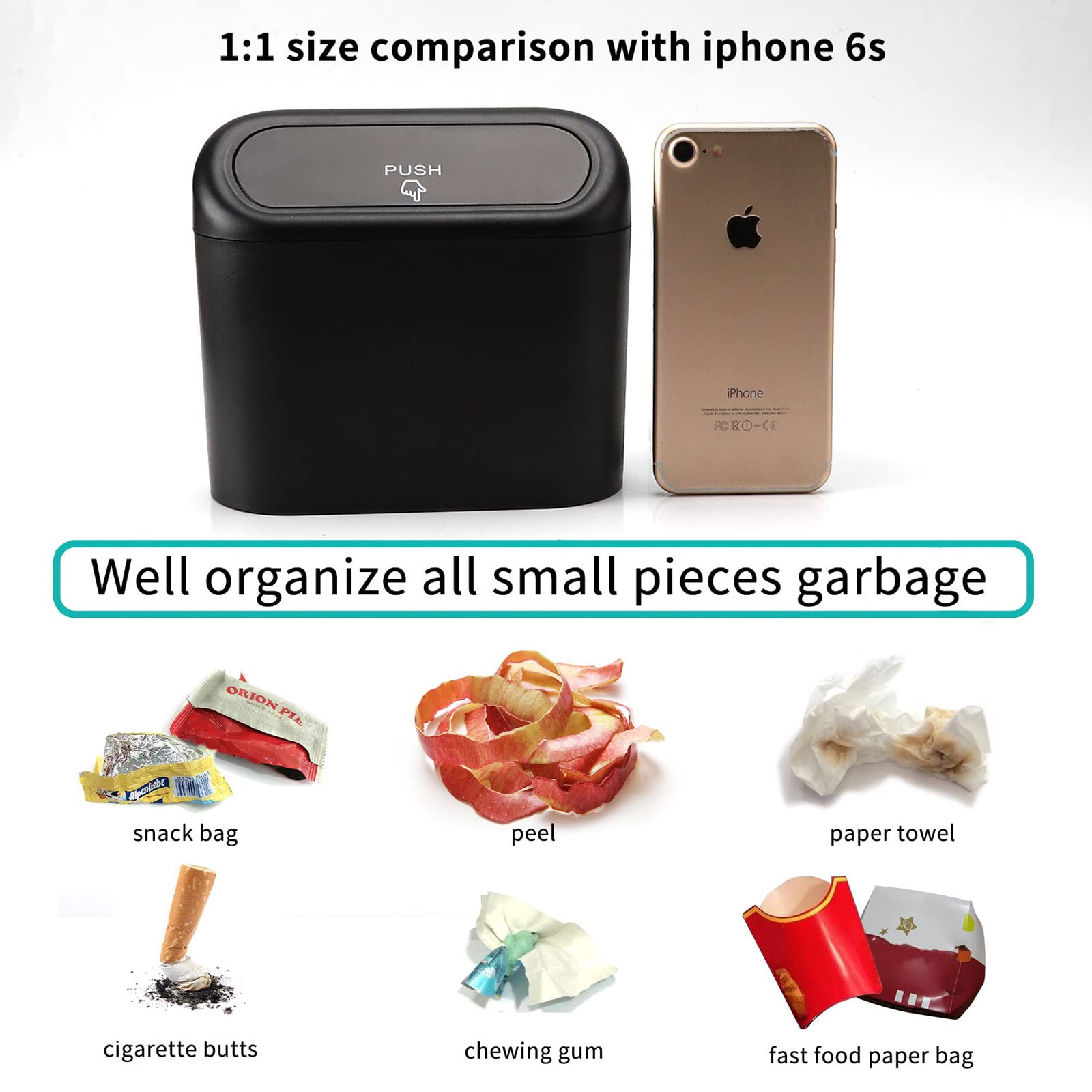 Accmor Car Trash Can With Lid, Leakproof Vehicle Garbage Organizer Holder Bin With 60 Pcs Trash Bags, Mini Auto Dustbin Interior