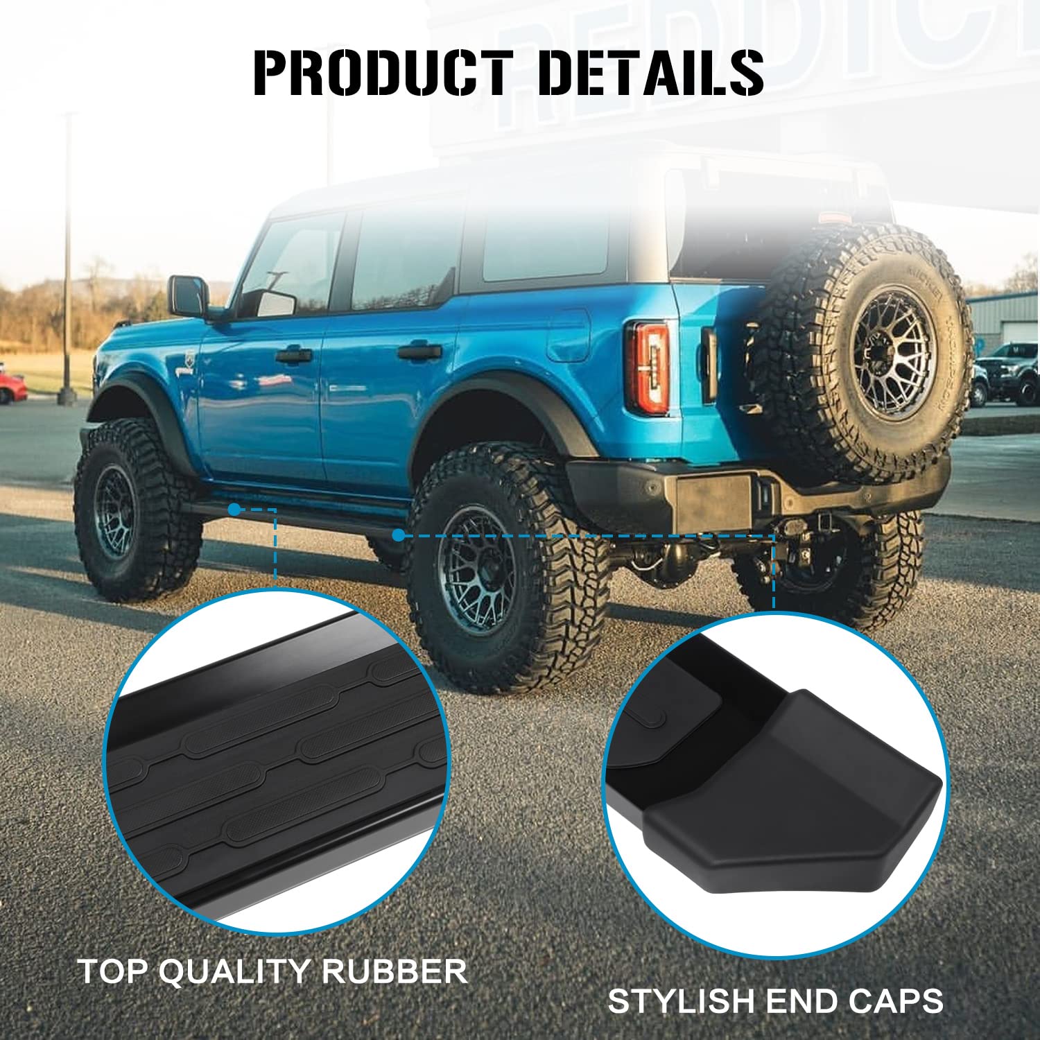 Snailfly Running Board for Ford Bronco 4-Door (2021-2025) - Black ABS Side Step Bars