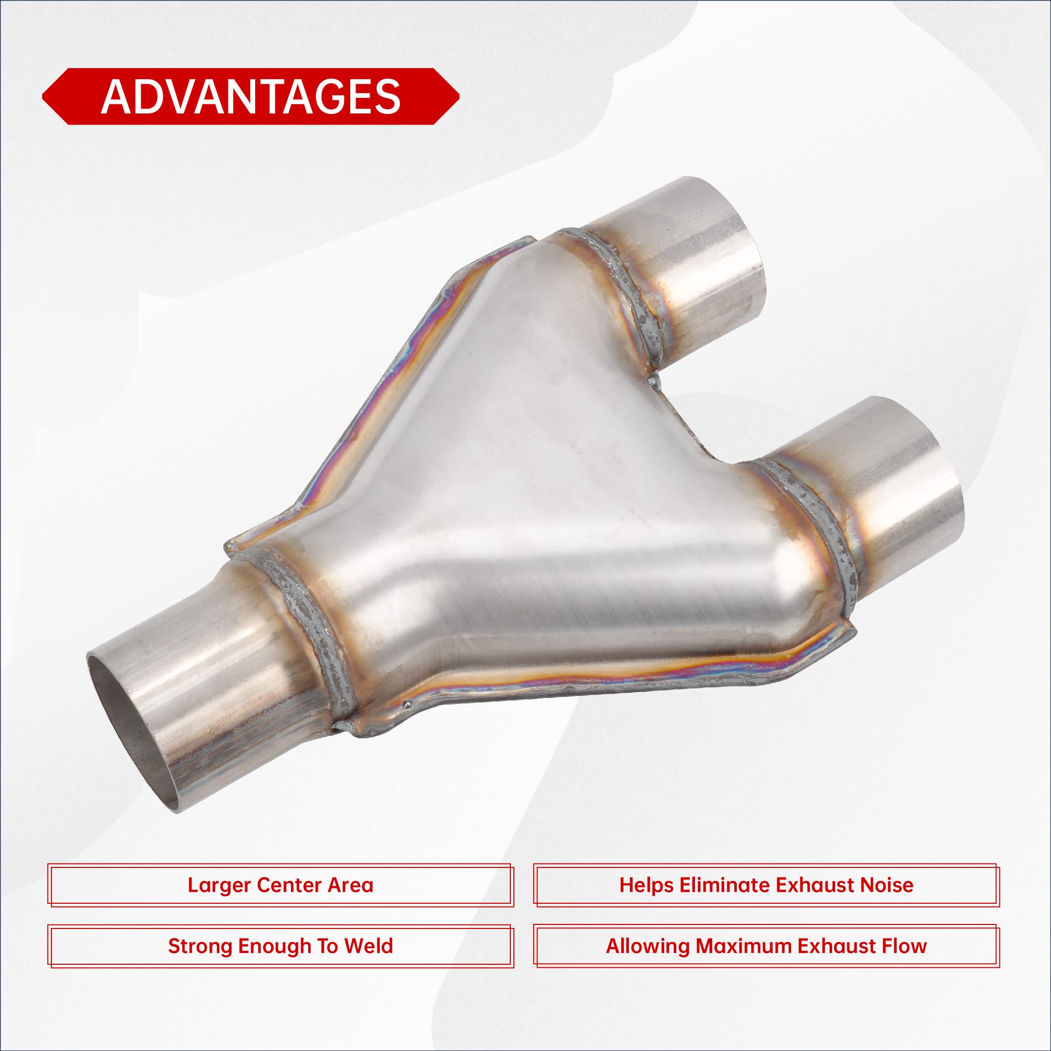 Fgjqefg T409 Stainless Steel Y Pipe 3'' Inch Id Single To 2.5'' Inch Id Dual Stamped Exhaust Adapter Connector, Overall Length: Approx. 10, Universal
