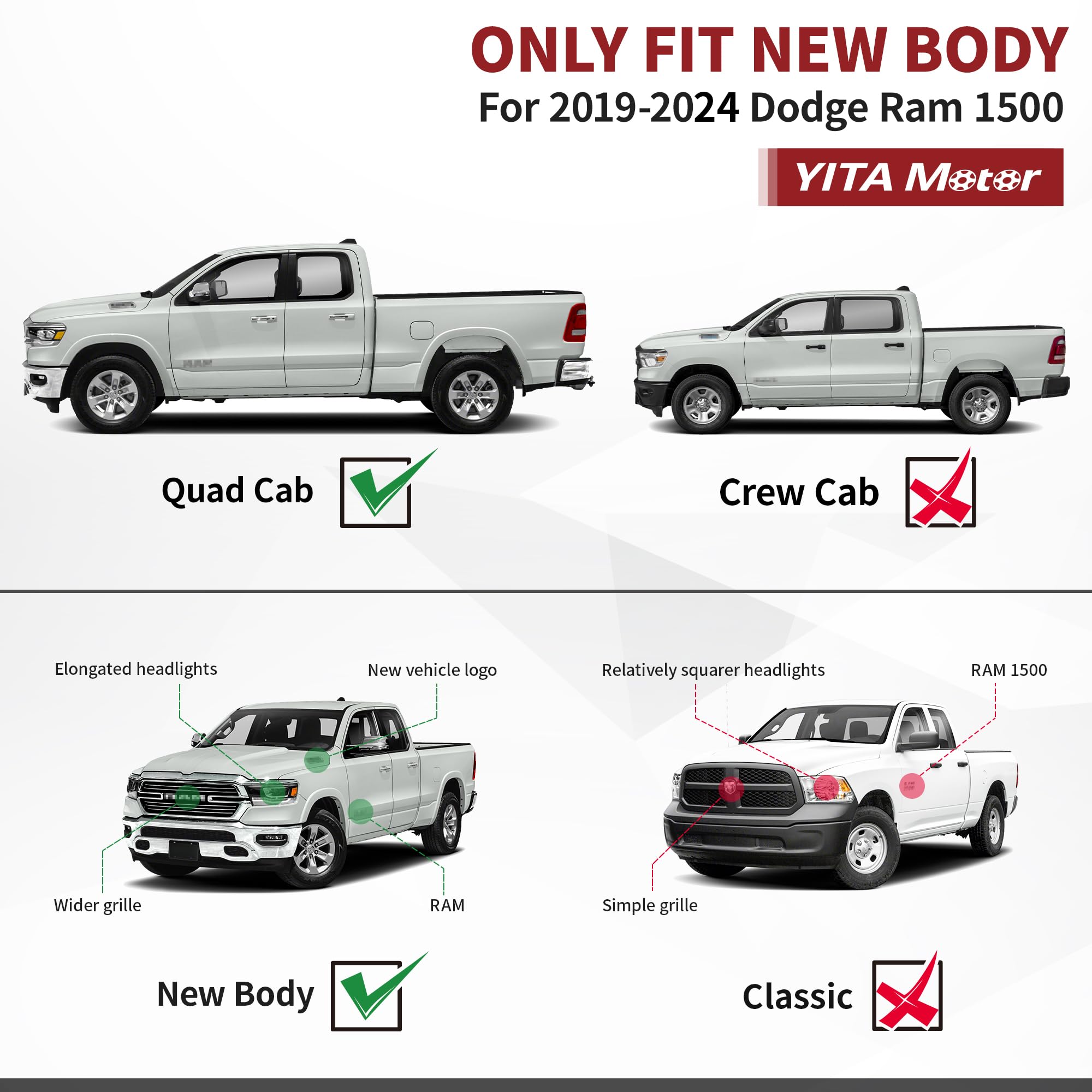 Yitamotor 6 Inches Running Boards Compatible With 2019-2025 Dodge Ram 1500 Quad Cab/Extended Cab New Body Style Side Step Nerf B