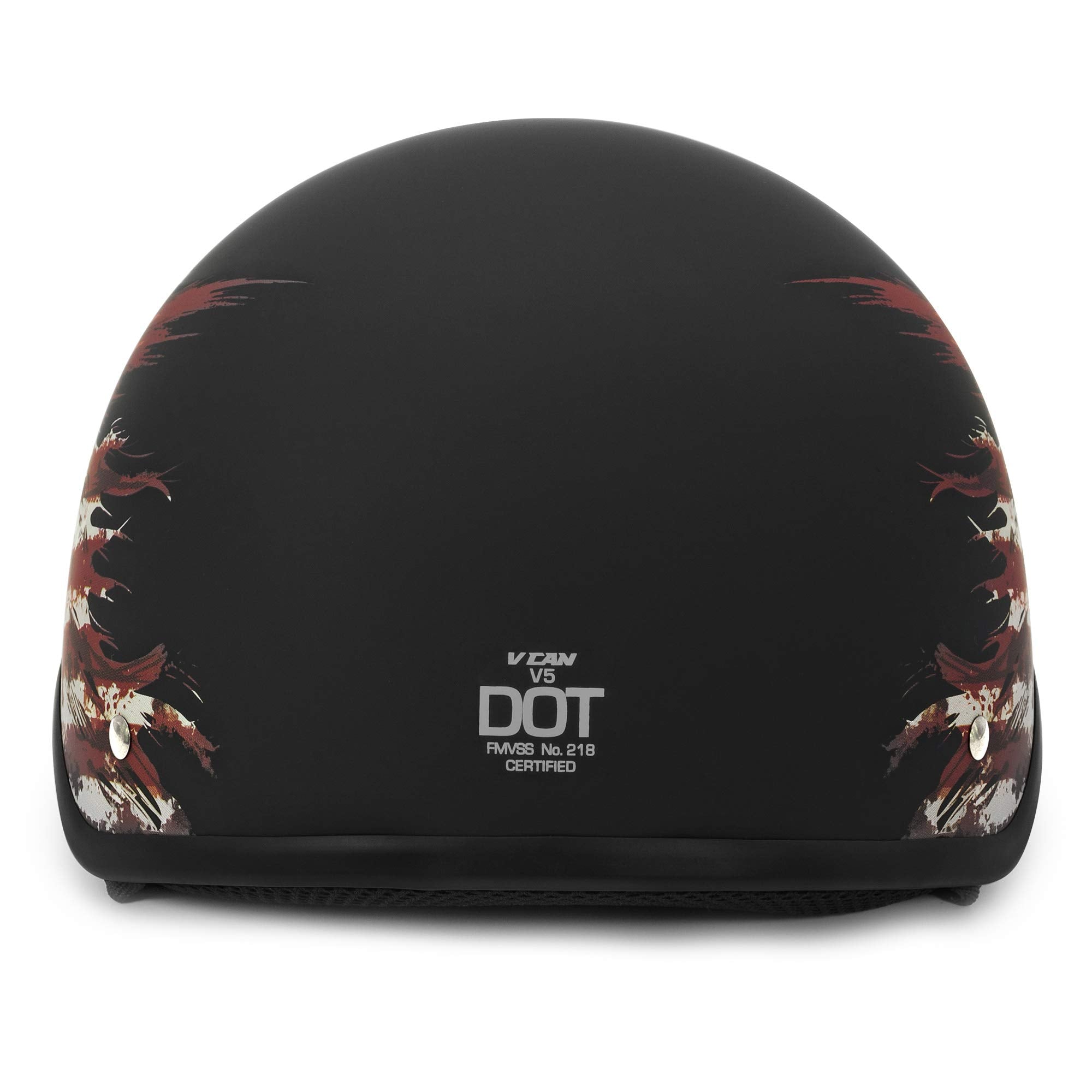 Vcan Cruiser Solid Flat Black Half Face Motorcycle Helmet (Flag, X-Large)