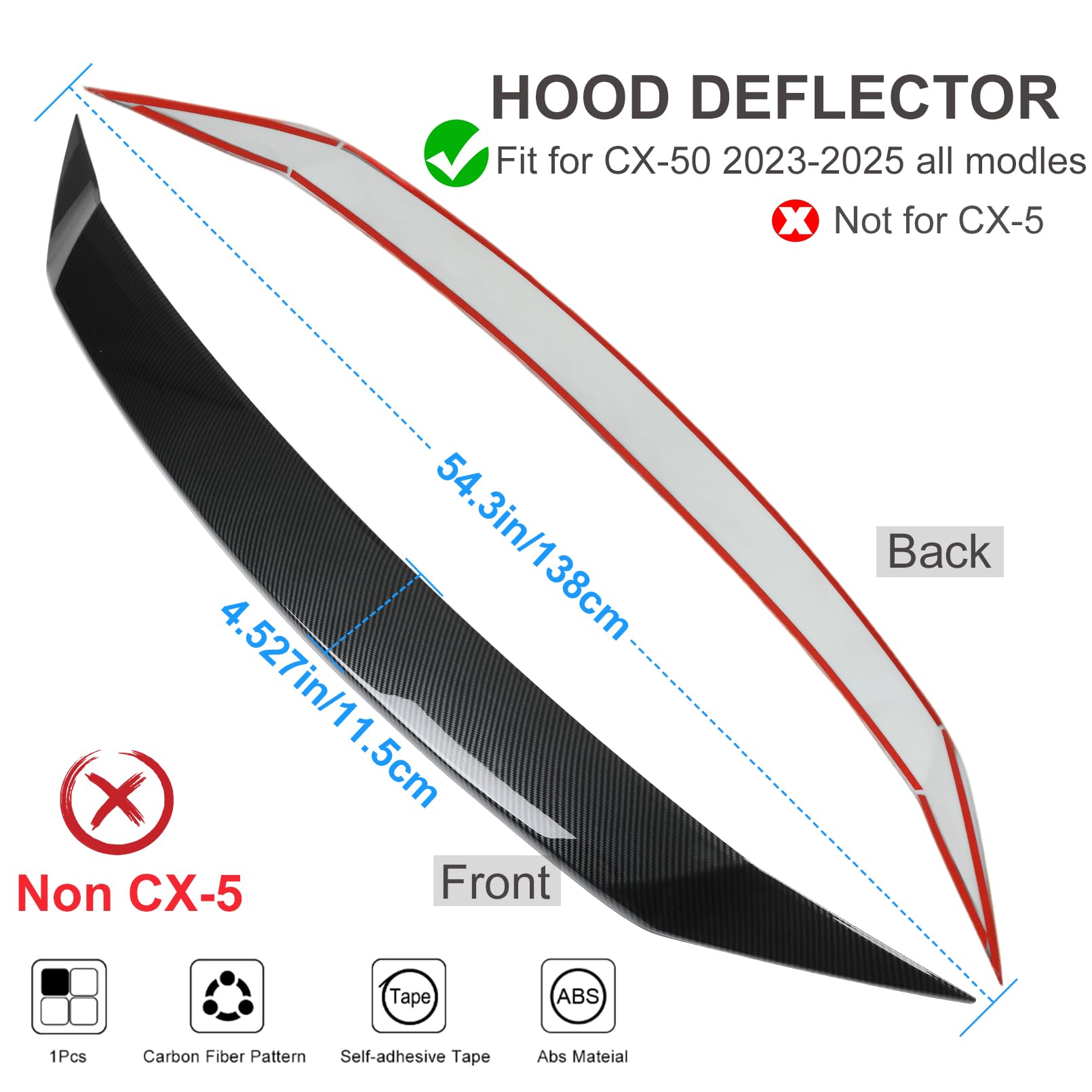 Birbenben Hood Air Deflector for Mazda CX50 2023-2025, Carbon Fiber, ABS Plastic, Low Profile Bug Shield, Bumper Guard Accessories