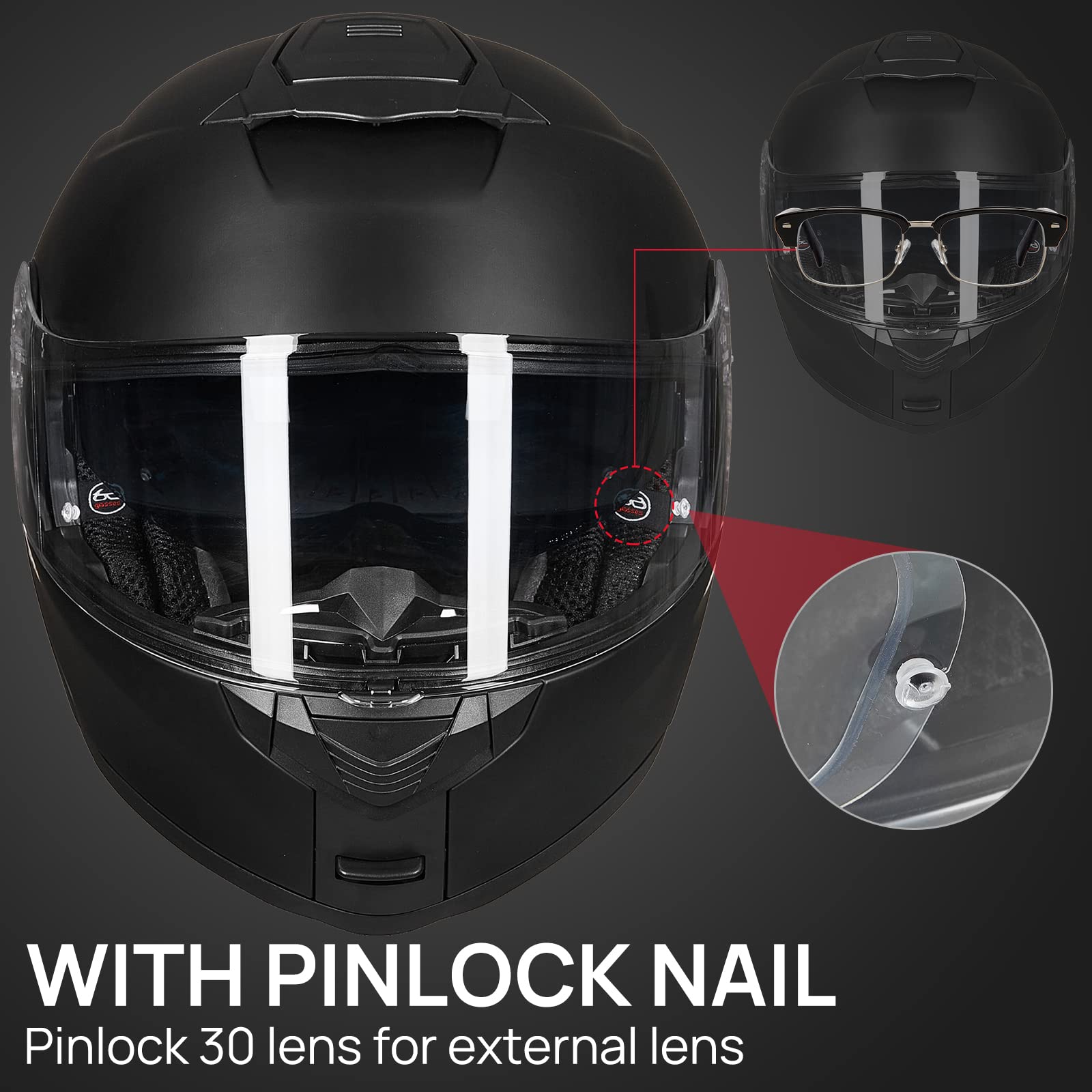 ILM Motorcycle Modular Full Face Helmet, DOT Approved, Large, Matte Black, Model 159, ABS Material, Flip Up Dual Visor