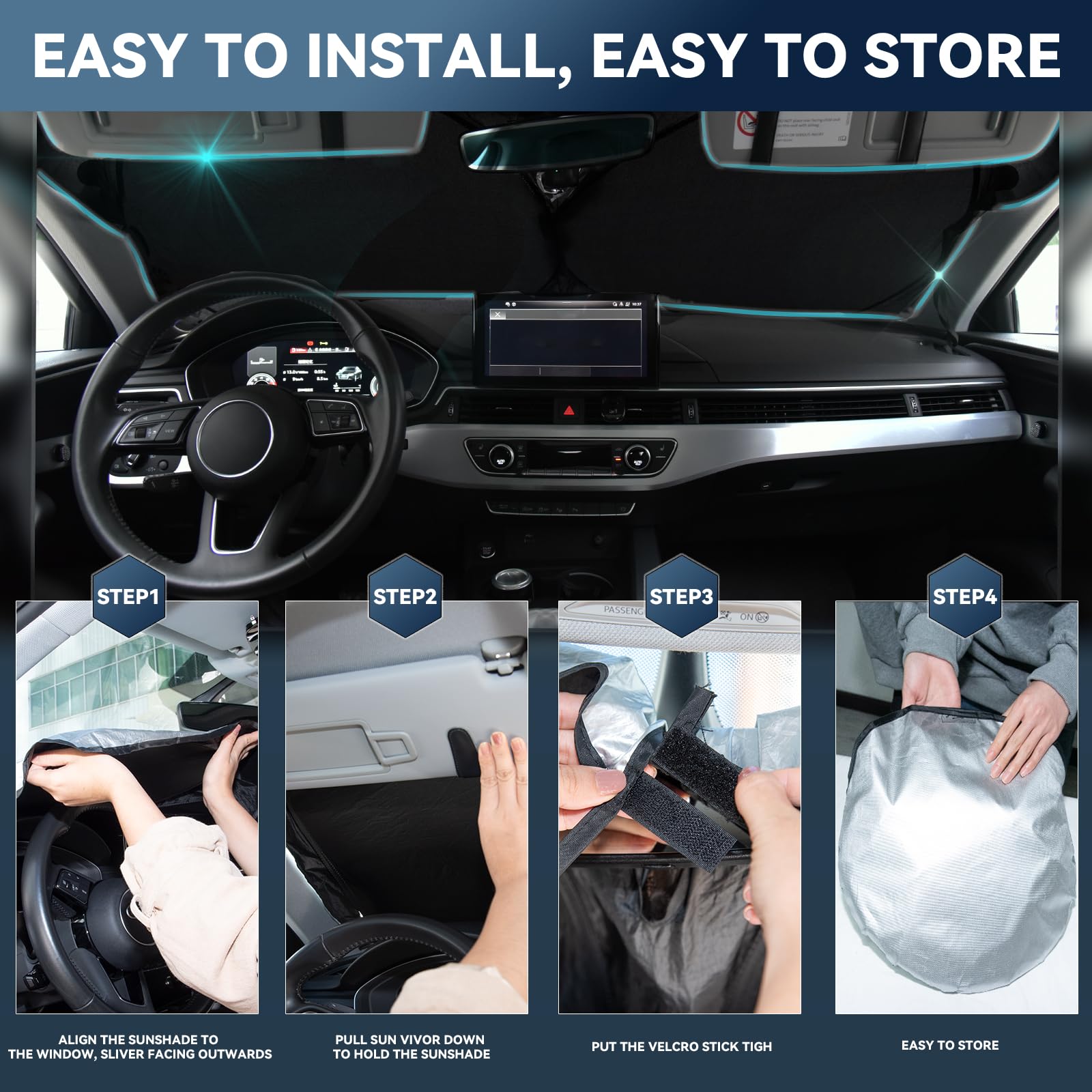 For Ford Super Duty F250 F350 F450 F550 2017-2024 2025 Windshield Sun Shade - 4 Layers Car Sunshades For Front Window Shade Cove