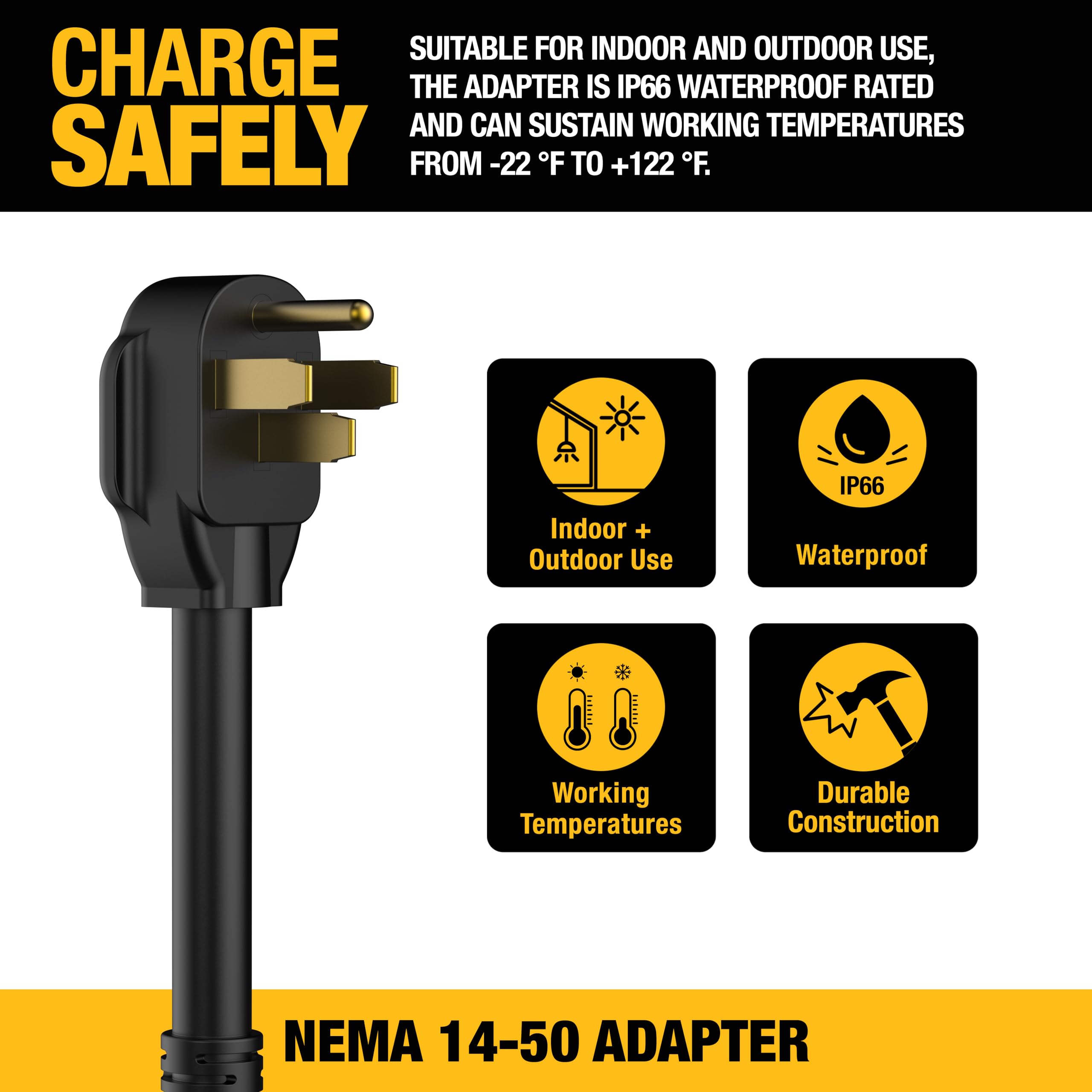 DEWALT NEMA 14-50 Adapter, 32A/240V, Compatible 32 Amp Portable EV Charger, High Power Connector, Easy to Connect, No Tools Requ