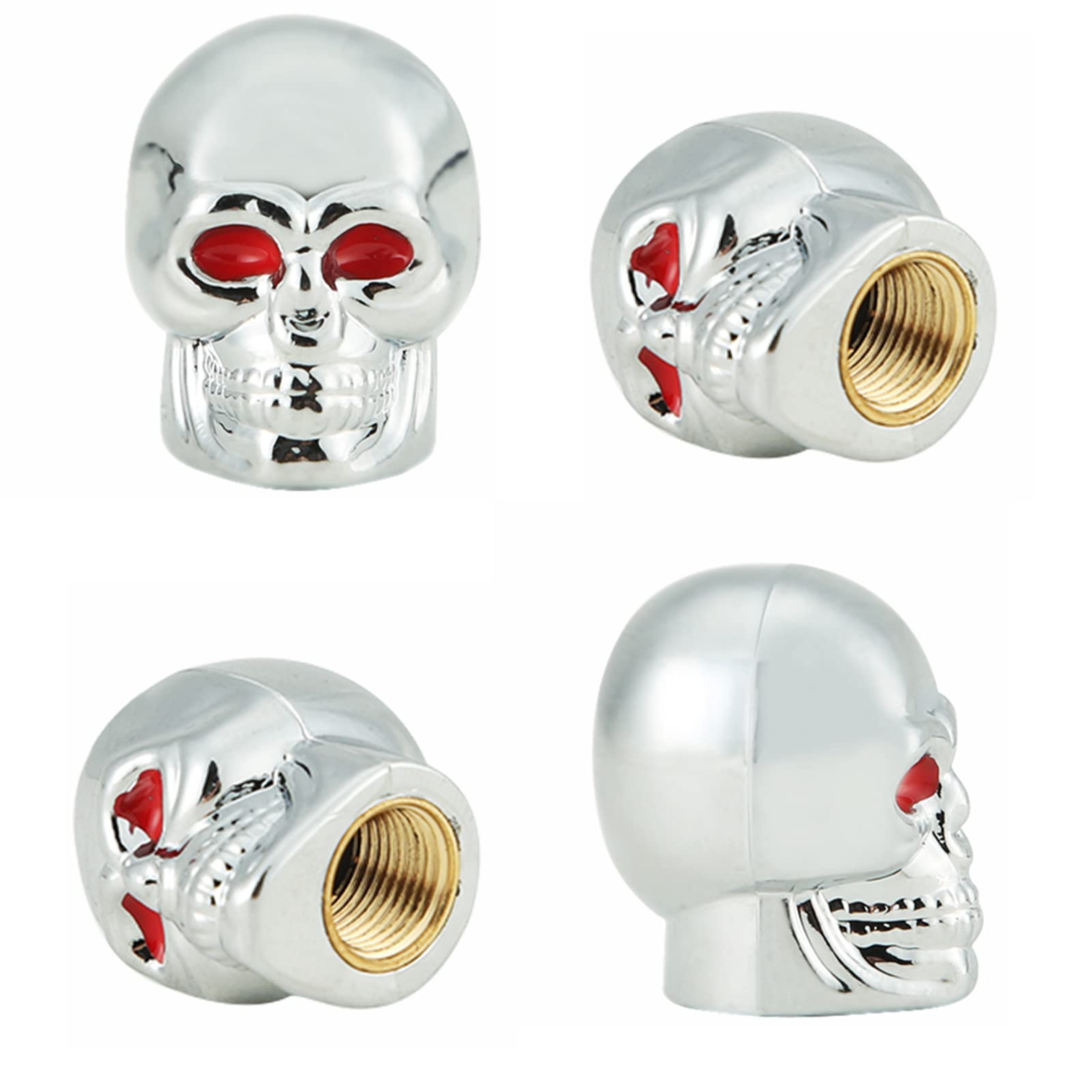 Dsycar Chrome Skull Tire Valve Caps Antirust Copper Core Air Caps Cover, Cool Valve Stem Caps For Cars, Suvs, Bike, Trucks And Motorcycles