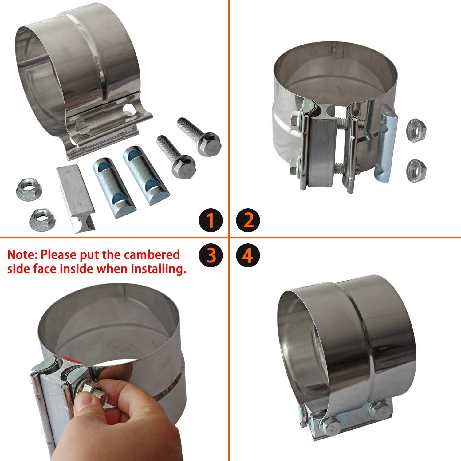 Exhaust Clamps Band Clamp 5 Lap Joint - Stainless Steel Lap Joint Exhaust Band Clamp With 1 Block 4Pcs For 5 Od To 5 Id Exhaust Pipe, Muffler, Elbow And Exhaust Tubing Connection(4 Pack)