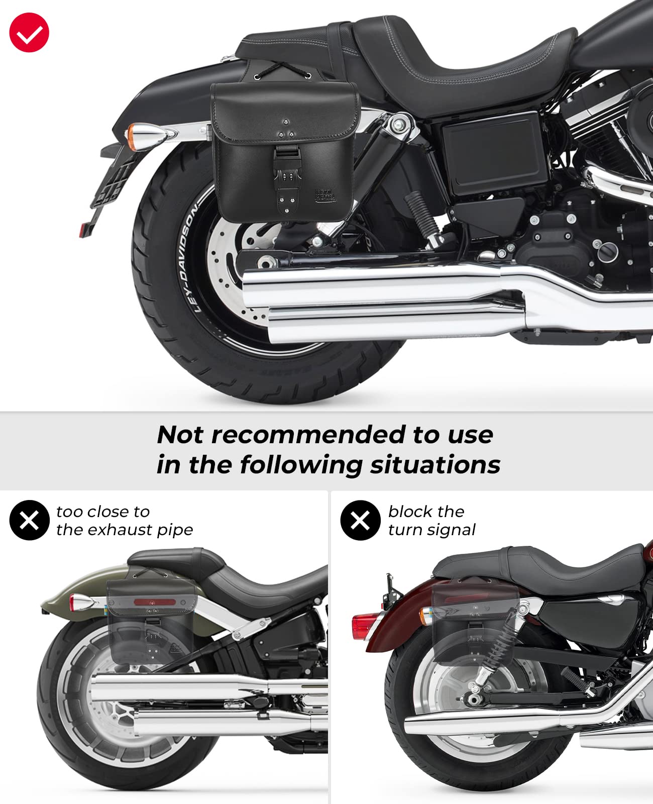 Kemimoto Motorcycle Saddlebags Throw Over Saddle Bags With Lock Small Size Panniers 14L Side Bags For Sportster Softail Dyna Roa