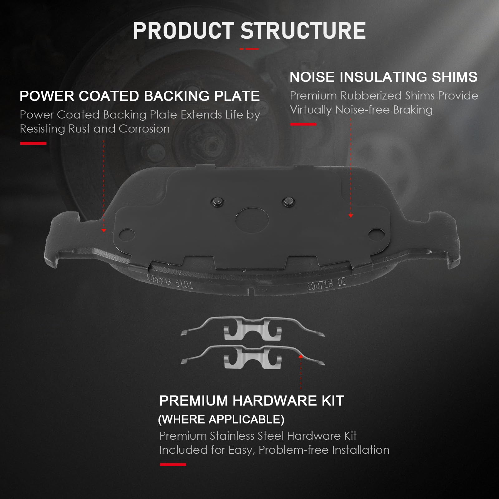 Cciyu D1645 D1564 Front & Rear Semi-Metallic Disc Brake Pads Kit For Ford Escape 2013-2016, Focus 2013-2018, Transit Connect 201