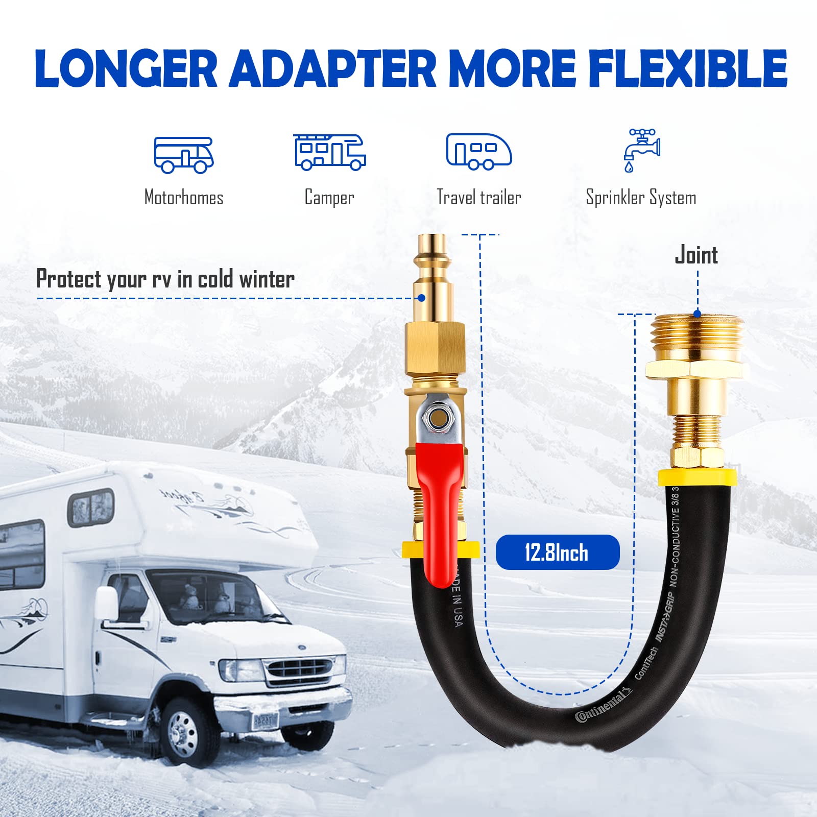 Rv Winterizing Kit With Sprinkler Blowout Adapter, Shut Off Valve - For Winterizing Rv, Camper, Boat, Motorhome Systems