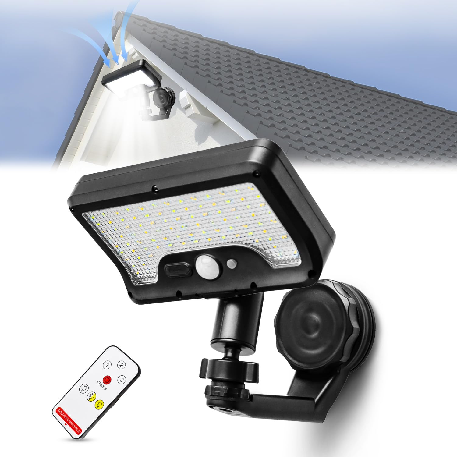 MYRVIPX Magnetic Solar Lights Outdoor with Remote, RV Exterior Lights with 92 LED (600LM), 3 Lighting Modes Motion Sensor, 360 R