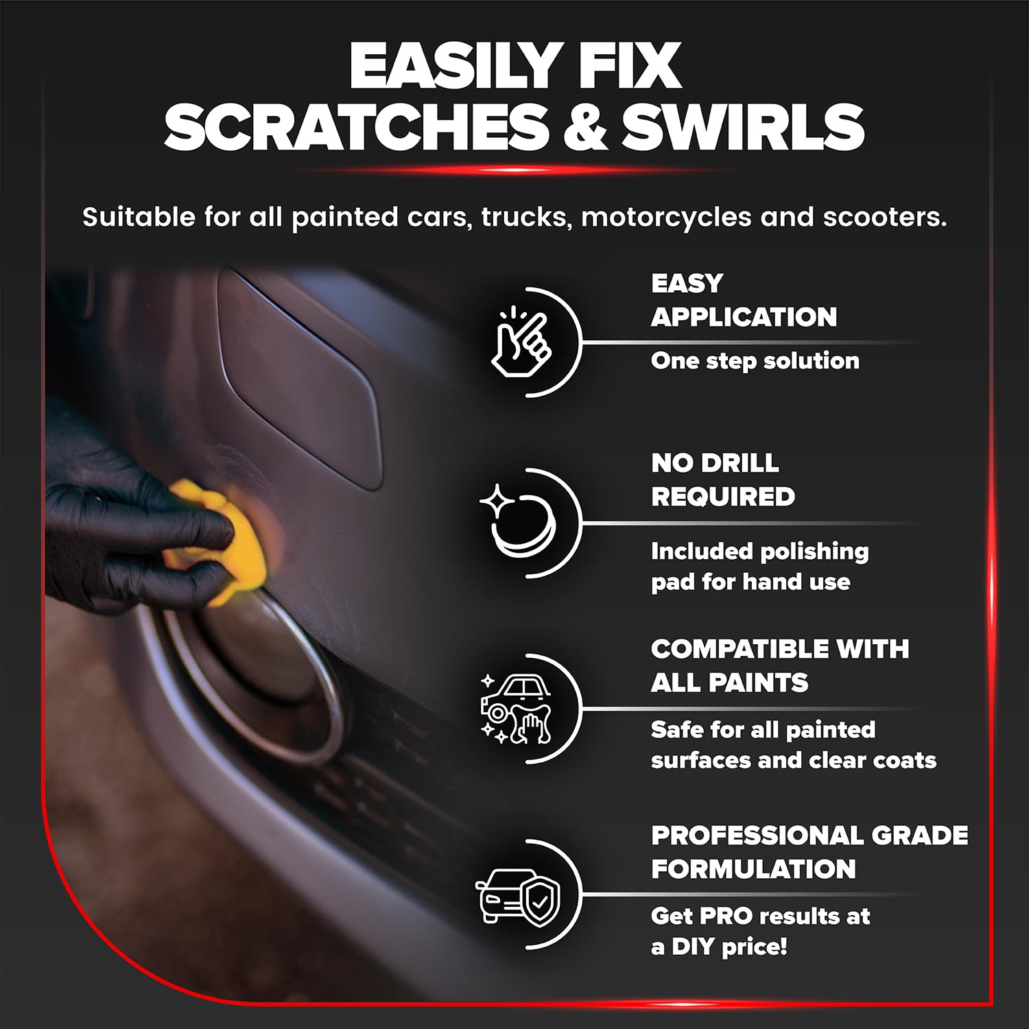 Carfidant Black Car Scratch Remover - 250ml Carbon Steel Polish Buffer Kit for Dark Paints, Repairs Scratches & Water Spots
