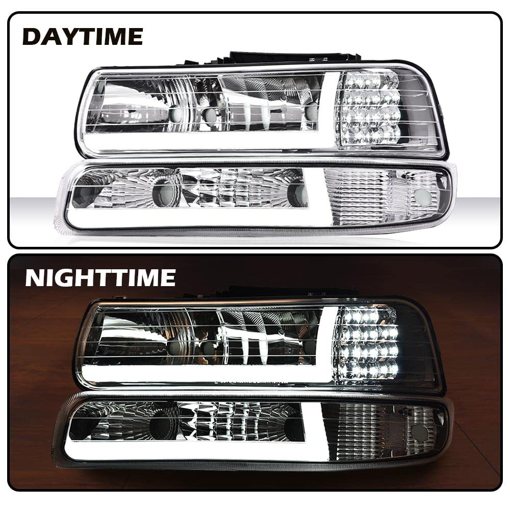 Pit66 Led Headlight Assembly Compatible With 99-02 Chevy Silverado 1500 2500/01-02 Silverado 1500Hd 2500Hd 3500/00-06 Tahoe Subu