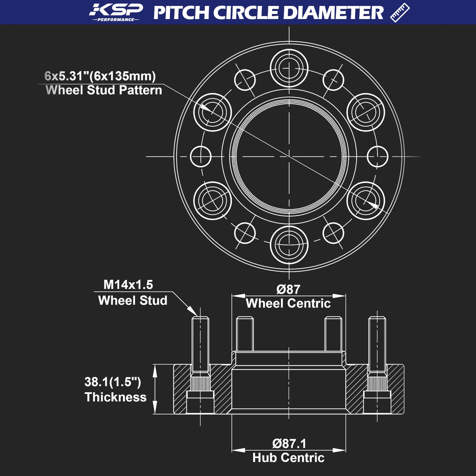 KSP PERFORMANCE 6x135 Wheel Spacers Hubcentric 1.5in Aluminum Black for 2015-2022 F150, Expedition, Navigator, Model KS-6008K