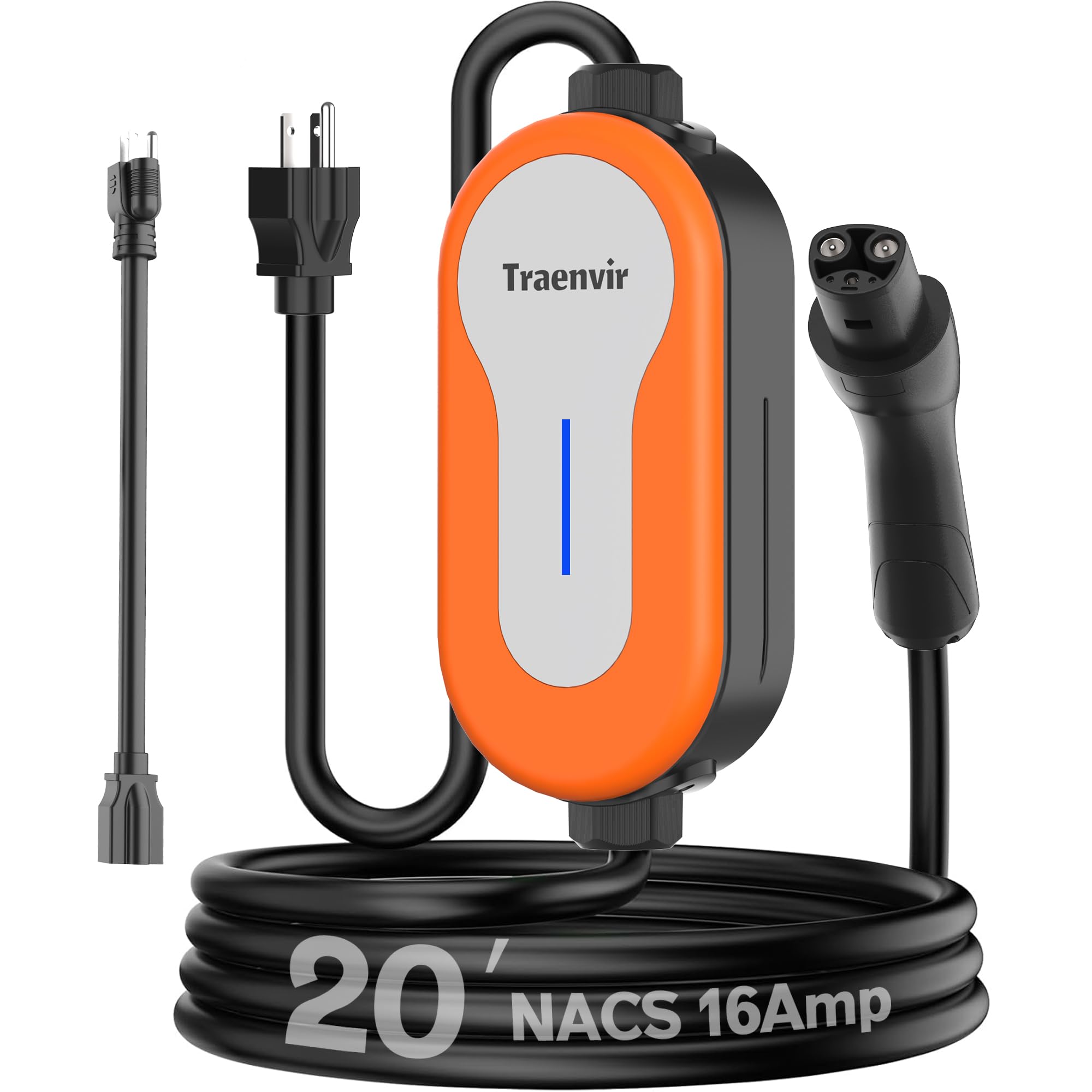 Level 1&2 Charger for Tesla, 110-240V Mobile Charger Nacs Connector with 20FT Charging Cable, 16Amp Portable Home Wall Electric 