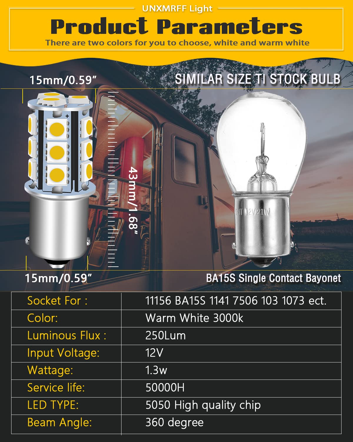 Unxmrff 1156 Led Bulb Warm White Camper Light Bulbs 7506 1073 Ba15S 1003 Led Bulb 1141 Rv Light Bulbs Super Bright 5050 18-Smd R