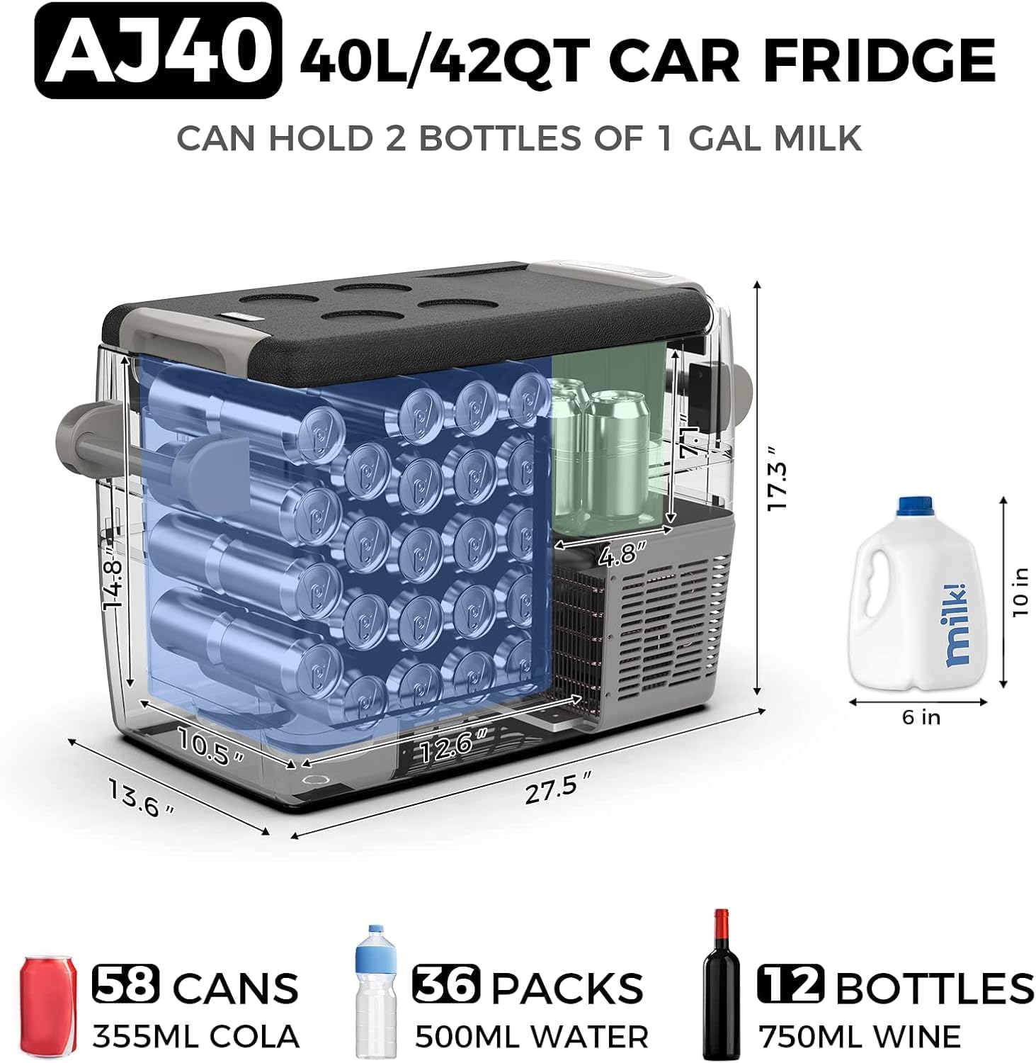 Setpower Aj40 Portable Refrigerator With Cover 42 Quart Electric Cooler 12 Volt Refrigerator Car Fridge Car For Truck Van Rv Cam