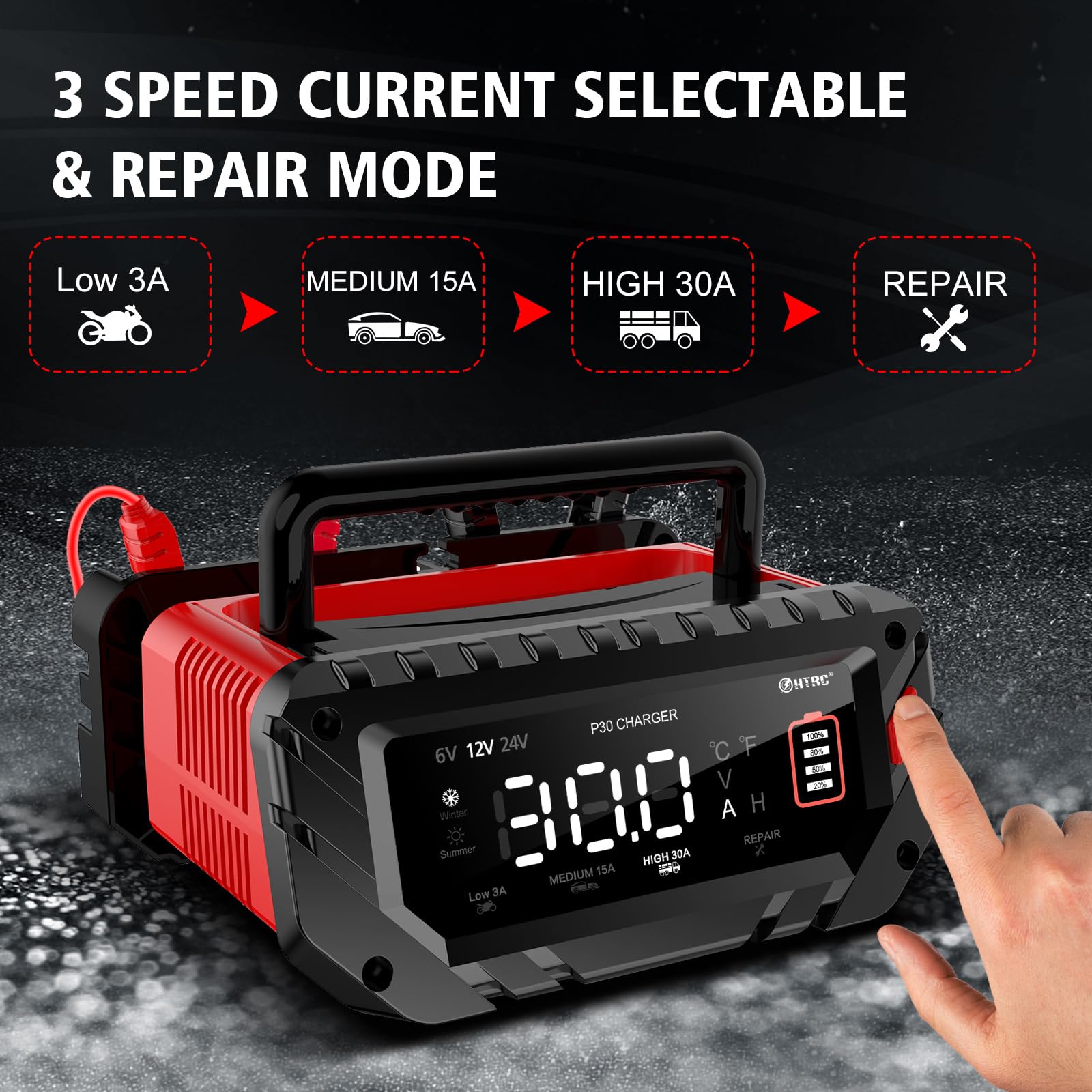 30 Amp Battery Charger, 6V/12V/24V Smart trickle Charger,car Battery Charger,Lithium, Lifepo4, Lead Acid (AGM/Gel/SLA...) Batter