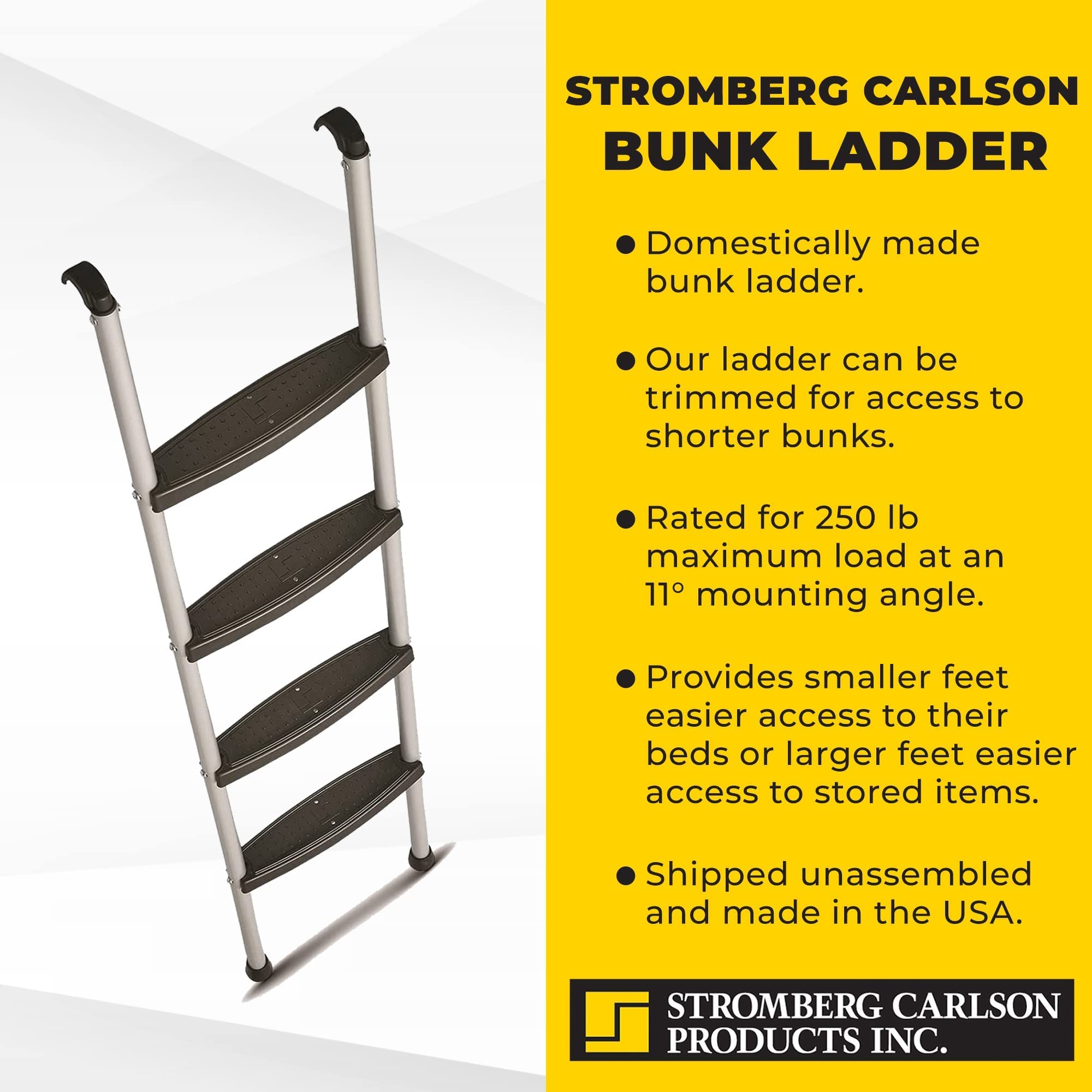 Stromberg Carlson Interior Bunk Ladder, Kd, Rv Bunk Ladder, Bunk Bed Ladder With Injection Molded Treads, Hooks And Mounting Hardware Included, Can Be Used As Dorm Loft Ladder - Silver 66