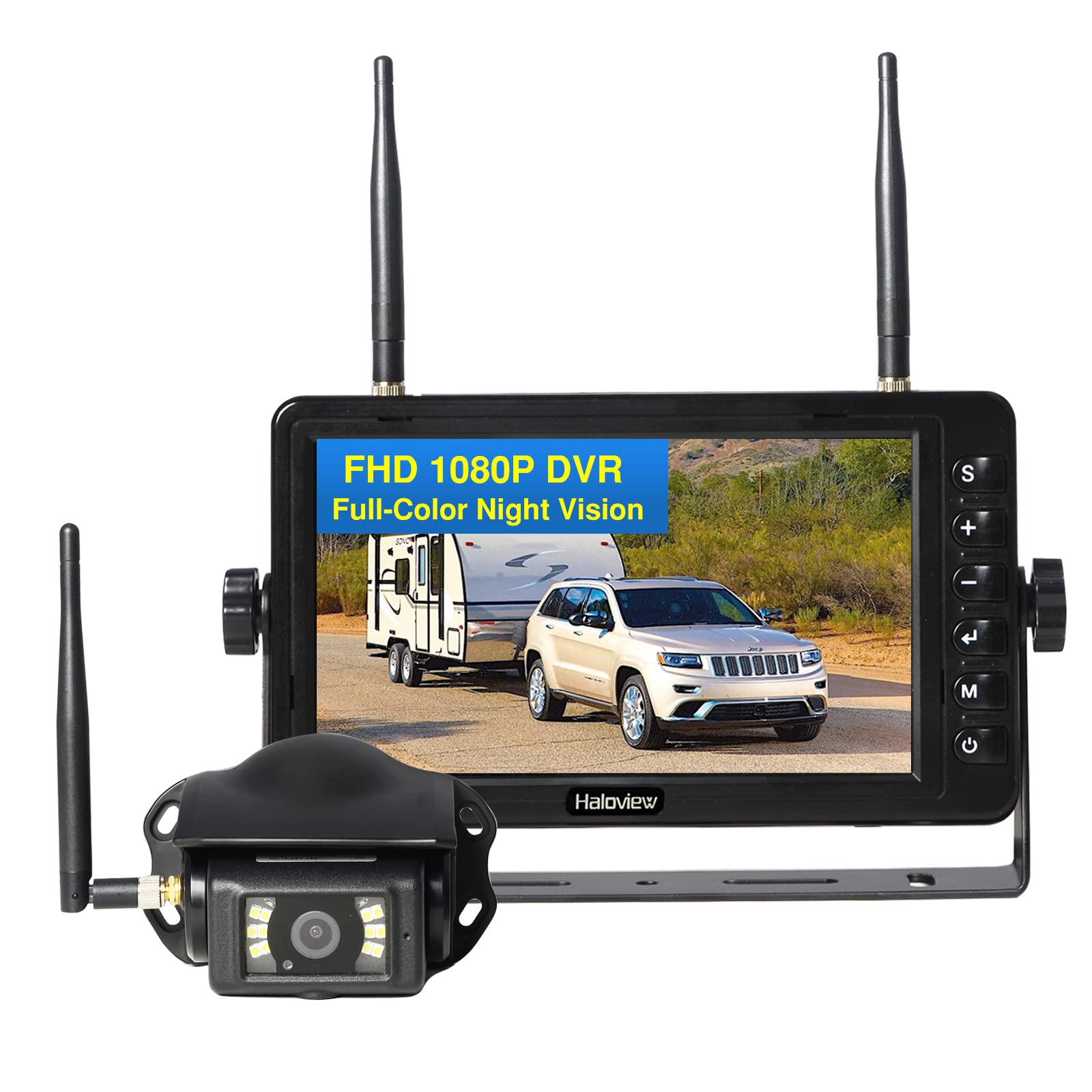 Haloview Bt7 Rv Backup Camera Wireless Fhd 1080P Dvr Rearview Full-Color Night Vision Cam And 7'' Monitor System Adapter For Fur