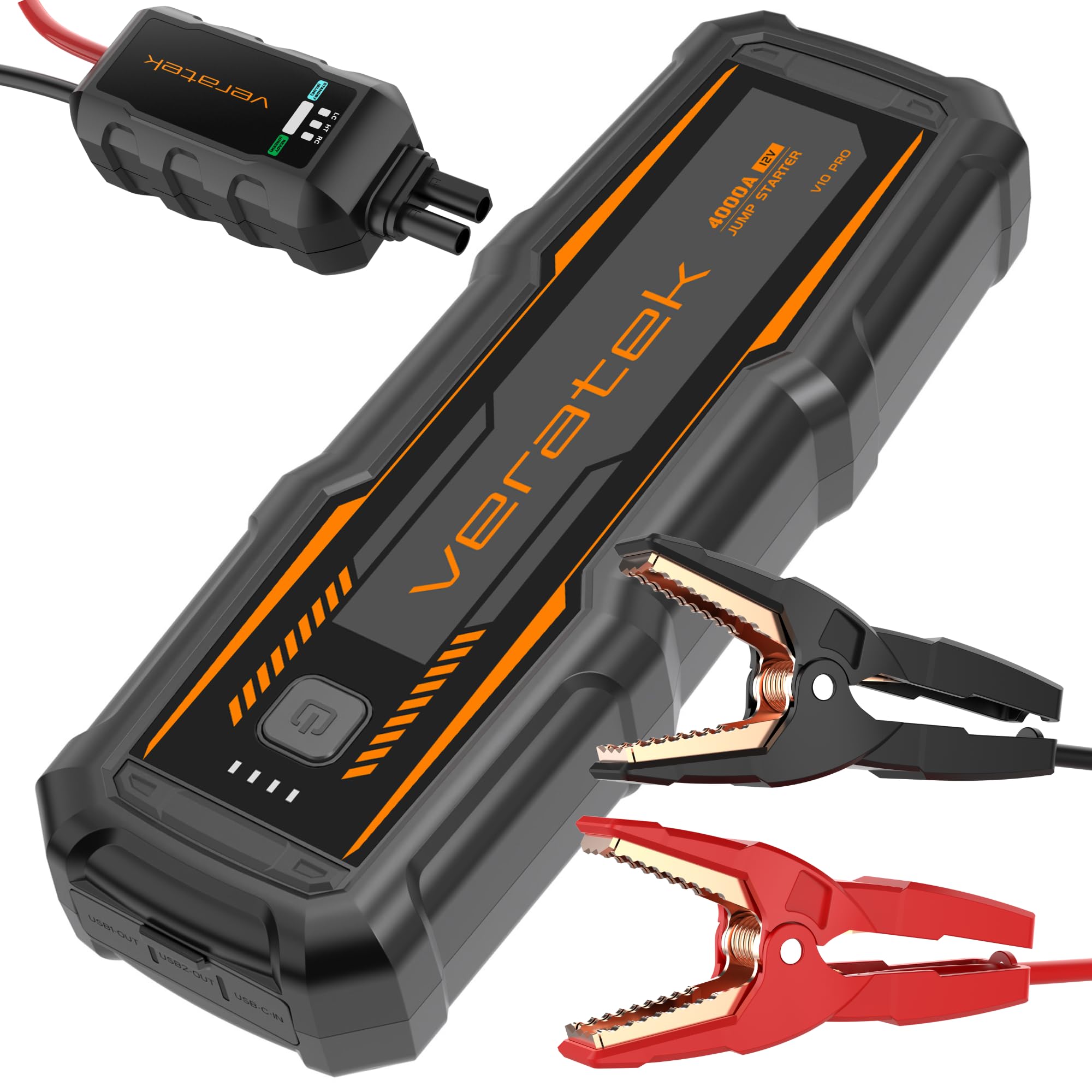 ReelCharge - Veratek V10 Pro 4000A Car Battery Jump Starter Portable (10.0L Gas & 8.0L Diesel) - 12V Lithium Battery Booster Pac