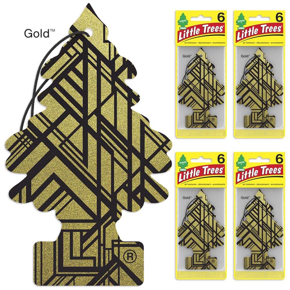 LITTLE TREES Car Air Freshener, Hanging Tree, Long Lasting Scent, Gold, 6 Count (Pack of 4), Model U6P-60210