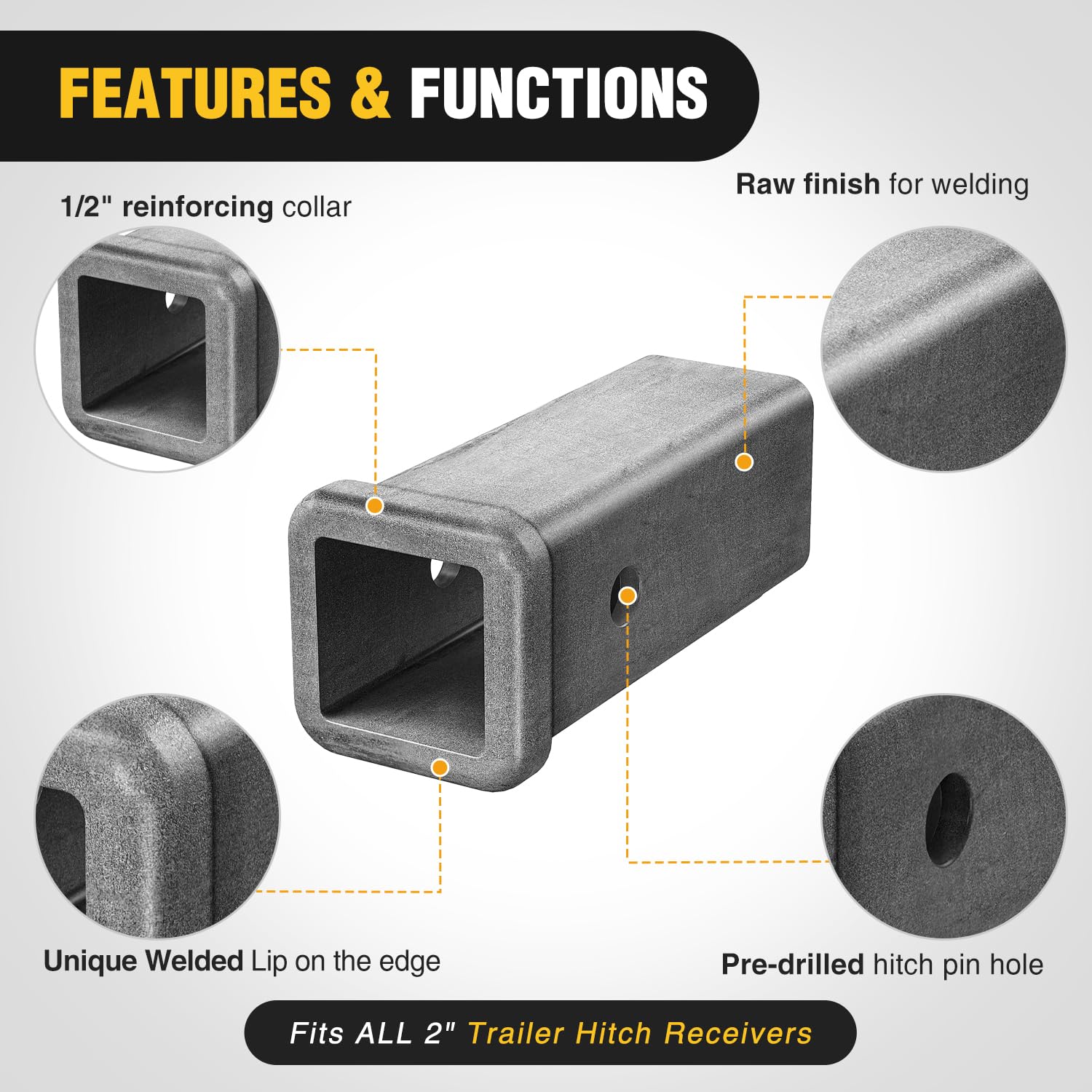 Nilight Hitch Adapter 2'' X 7'' Combo Bar Trailer Receiver Tube Weld-On Raw Steel Hitch Bar
