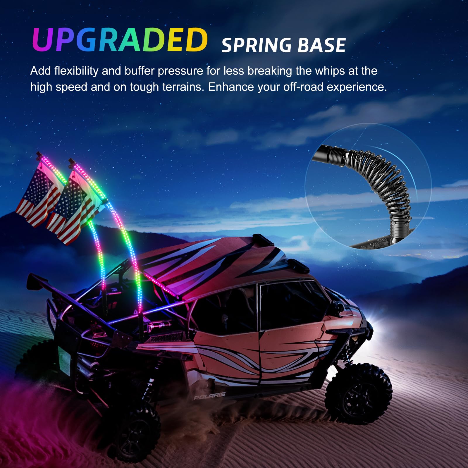 Ehaho LED Whip Lights - 1FT RGB Chasing Antenna Lights, App & Remote Control, 2 Pack for UTV ATV RZR Offroad