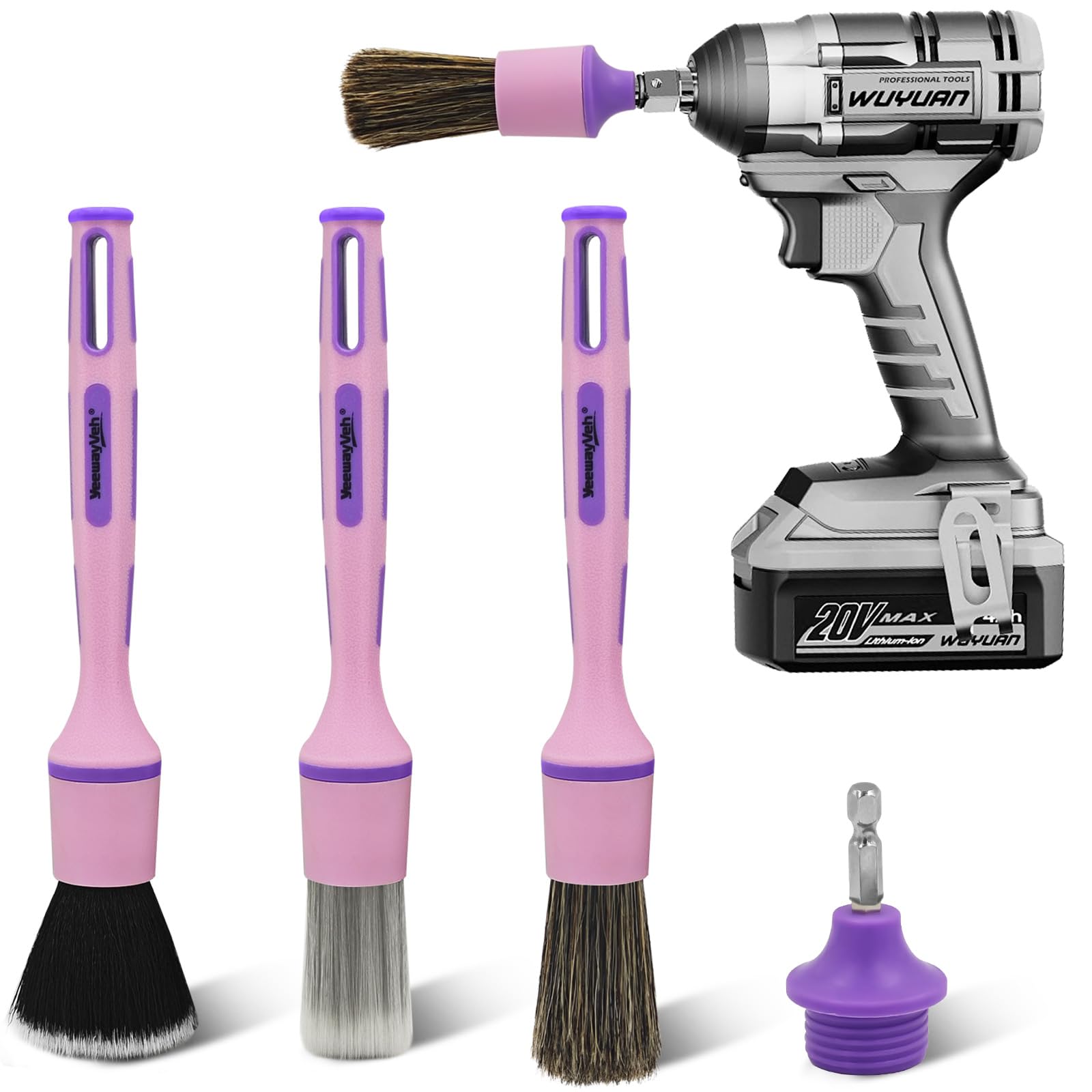 3Pcs Car Detailing Drill Brush Set with Drill Brush Attachment Head, 1P Ultra Soft No Scratch Car Drill Brush for Air Vent Leath