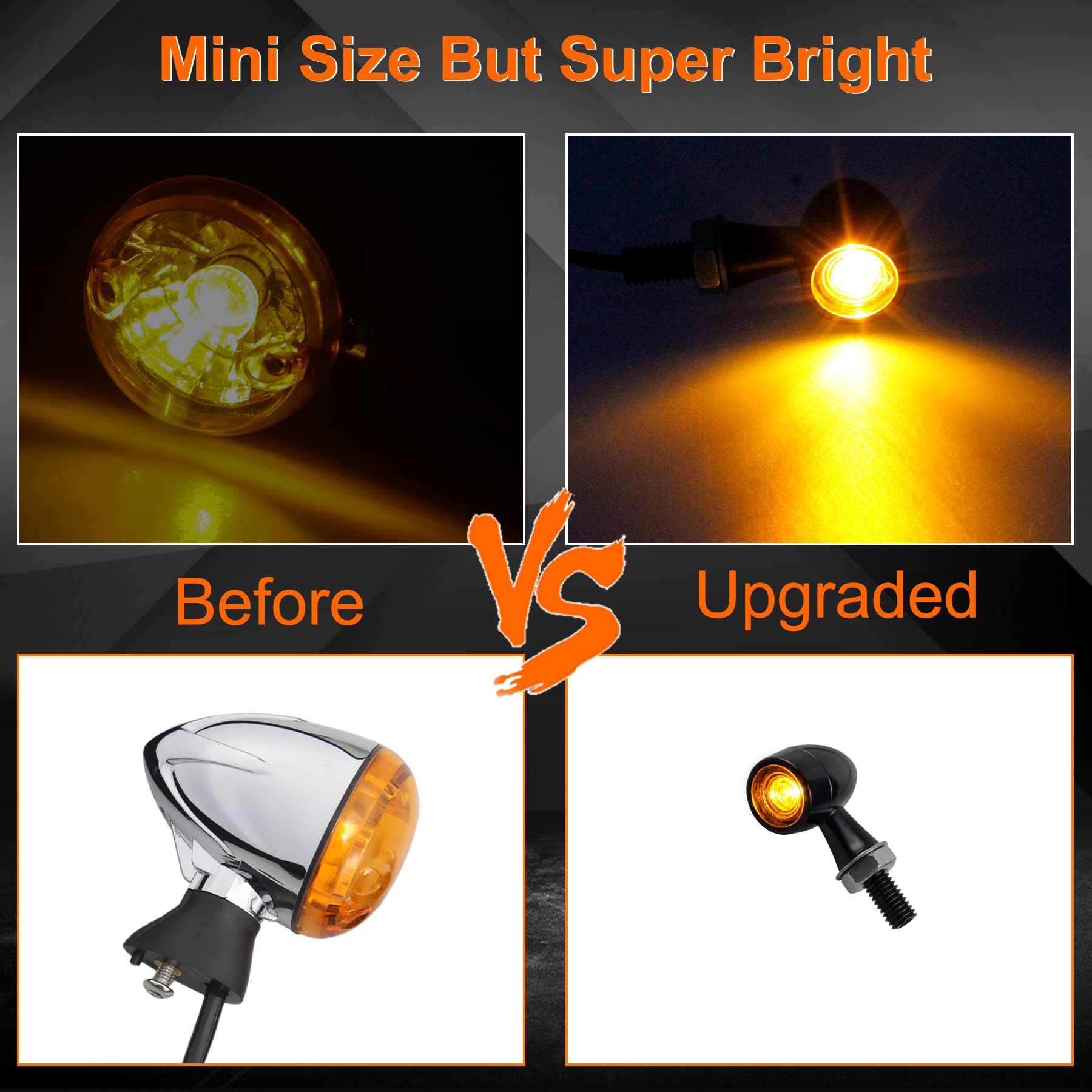 Quasco Universal Motorcycle Turn Signals Amber/Red Led Turn Signal Kit Rear Mini Blinkers Compatible With Harley Honda Suzuki Tr