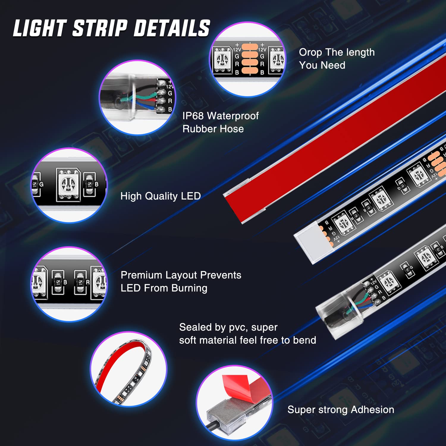 Nilight 8PCS RGB LED Motorcycle Light Kit - Waterproof Multi-Color Underbody Strips with APP & Remote Control - Model TL-305