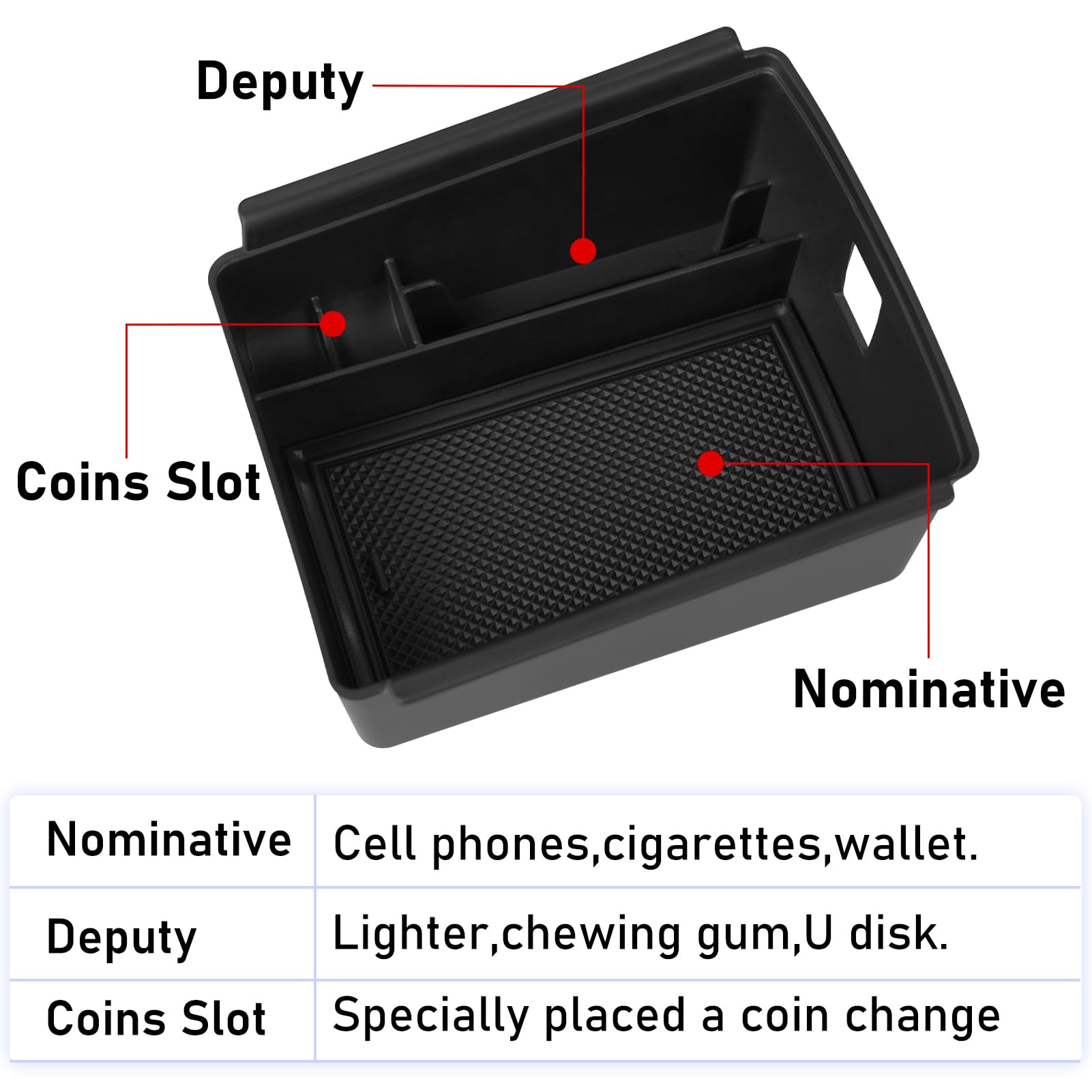 TTCR-II Center Console Organizer for 2025 VW Tiguan - Black Secondary Storage Tray