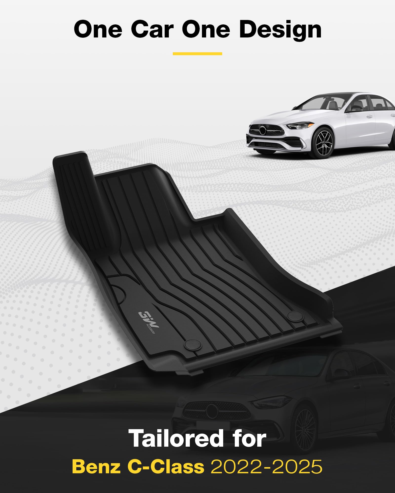 3W Floor Mats Compatible For Benz C-Class 2022-2024 2025 Tpe All Weather Custom Fit Floor Liner For Benz C Class 1St And 2Nd Row
