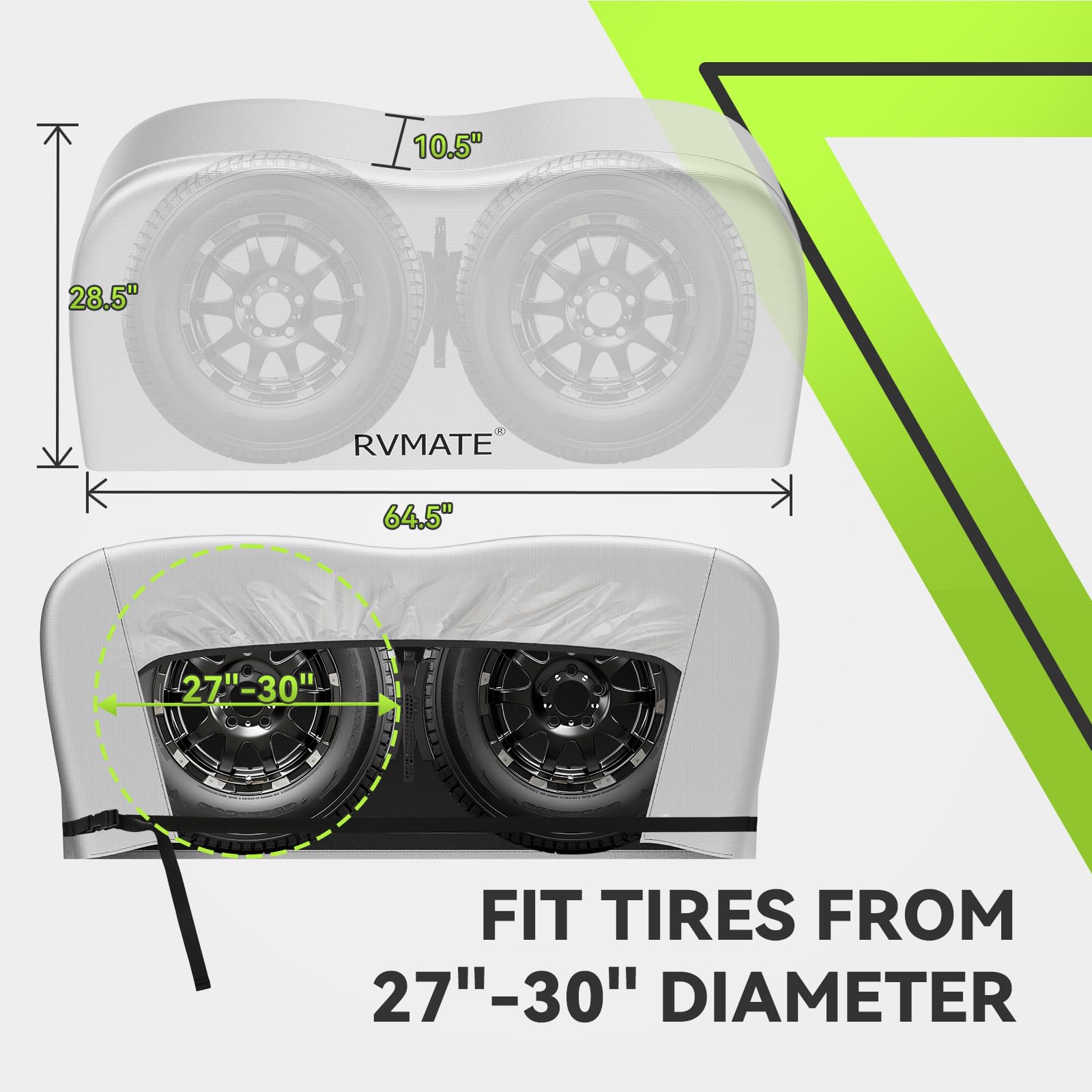 RVMATE RV Tire Covers, Dual Axle Wheel Cover (2 Pack) Fits 27''-30'' Diameter Tires, Waterproof Anti-UV 420D Oxford Silver Dual