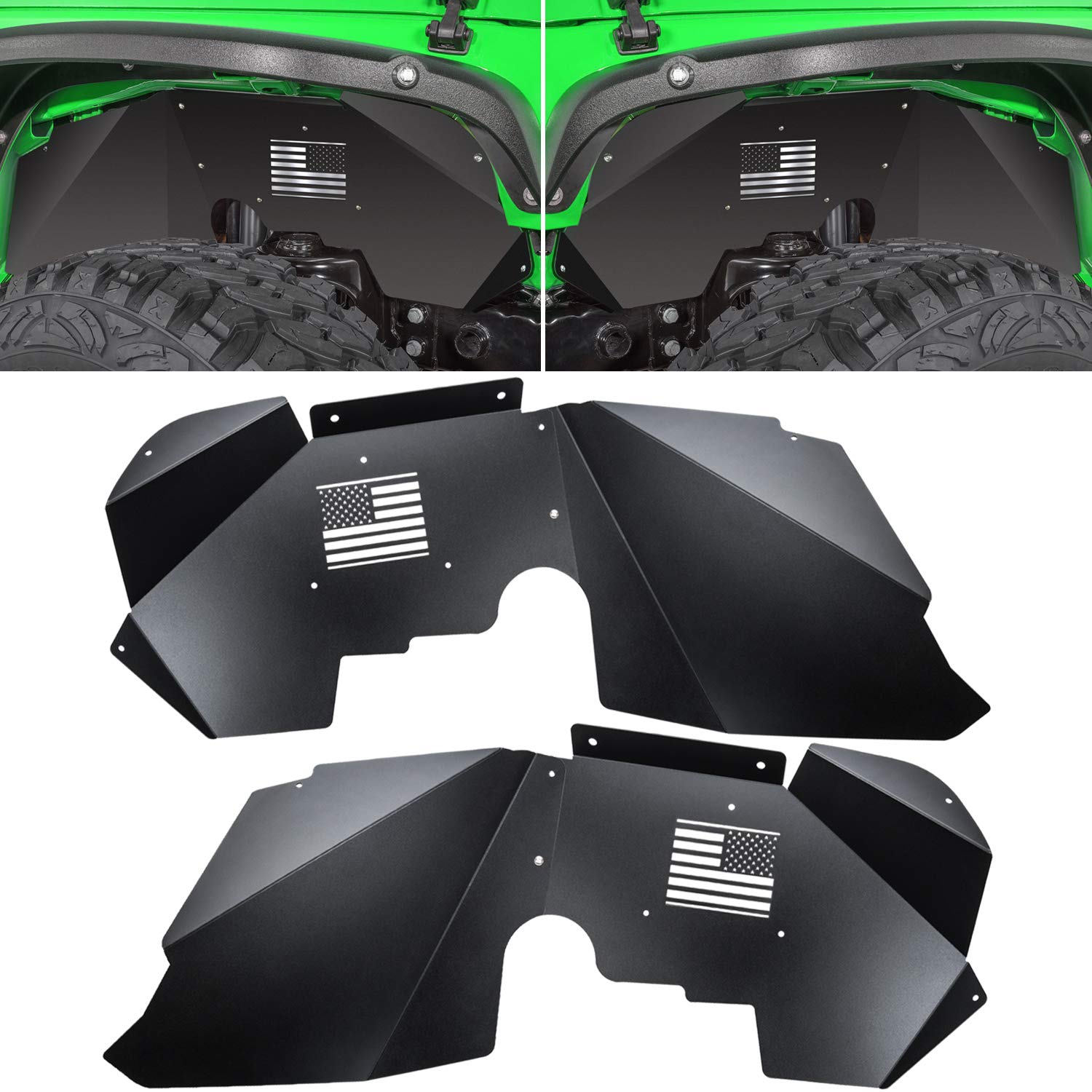 Front Inner Fender Liners for Jeep Wrangler JK JKU 4WD 2007-2018 US Flag Logo Corrosion-Resistant Aluminum Lightweight Design Sp