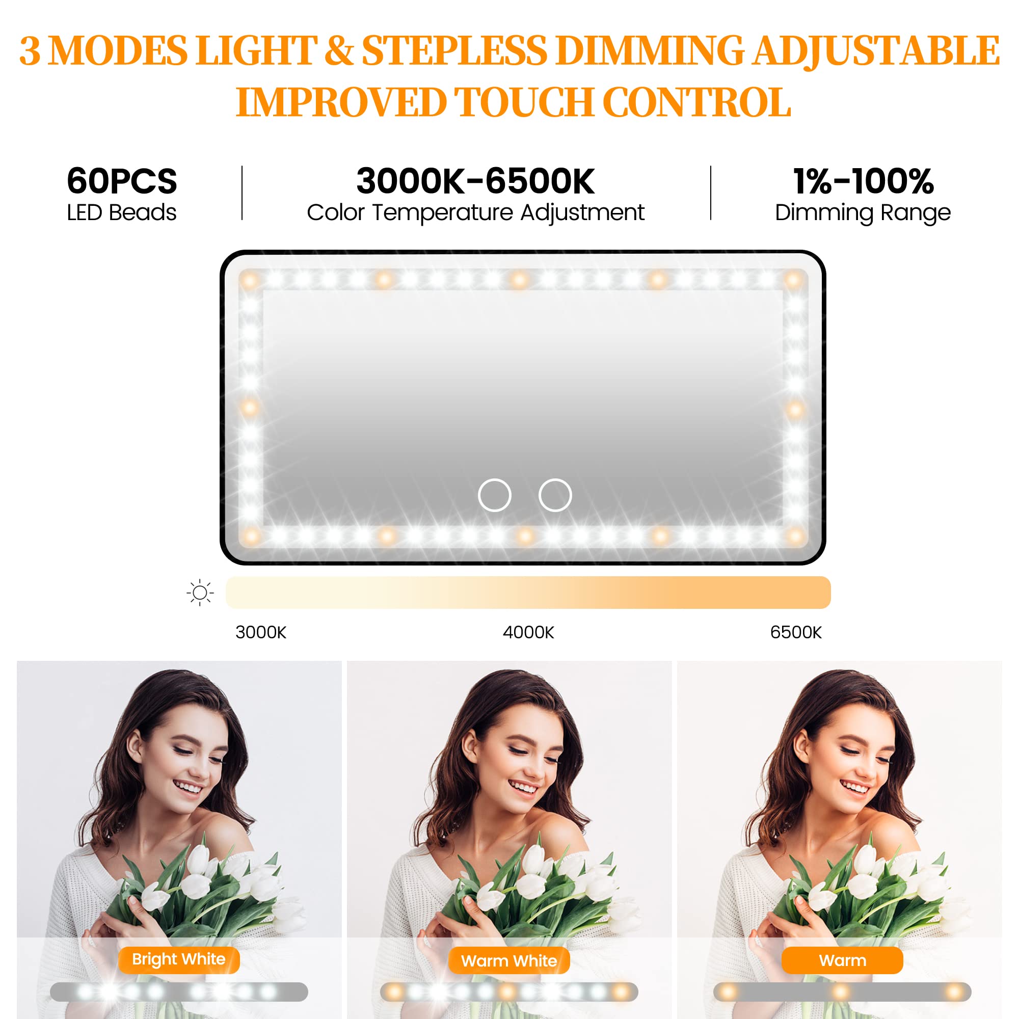 Car Sun Visor Vanity Mirror With Lights, 2 Pcs Rechargeable Car Makeup Mirror Accessories, Birthday Gifts For Women Girl, 3 Ligh