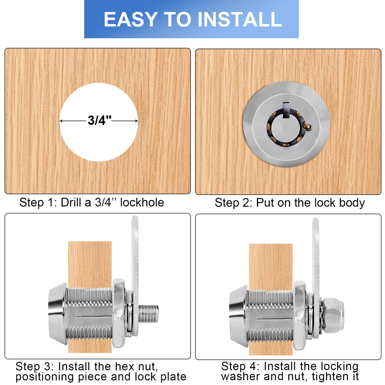 Sissinda Cam Lock Rv Storage Locks Keyed Alike,1-1/8'' Fits On 7/8'' Max Door Thickness, Rv Locks For Compartment Door, Camper,