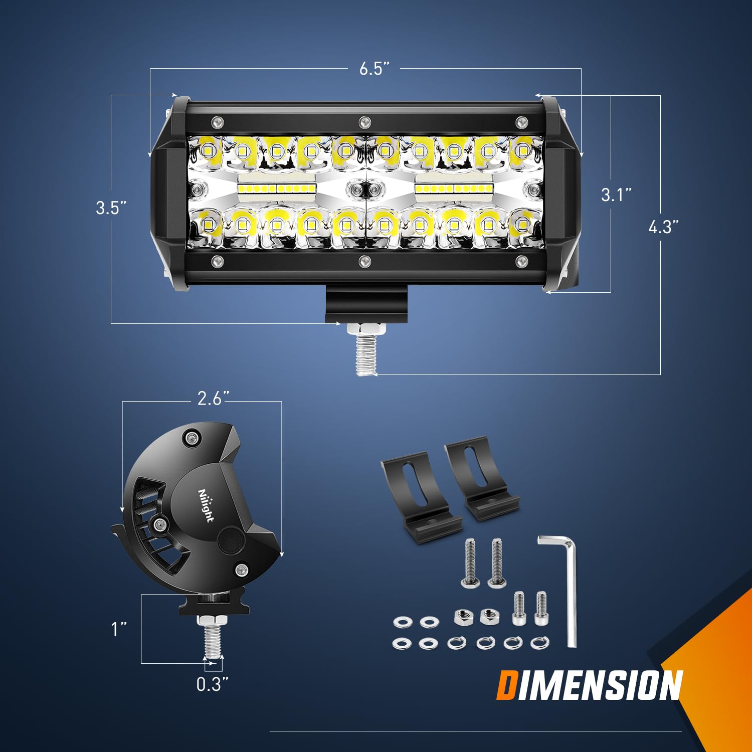 Nilight Led Pods 4Pcs 6.5 Inch 120W Light Bar Triple Rows Spot Flood Combo Driving Lights 5Pin Rocker Switch Wiring Harness Kit-