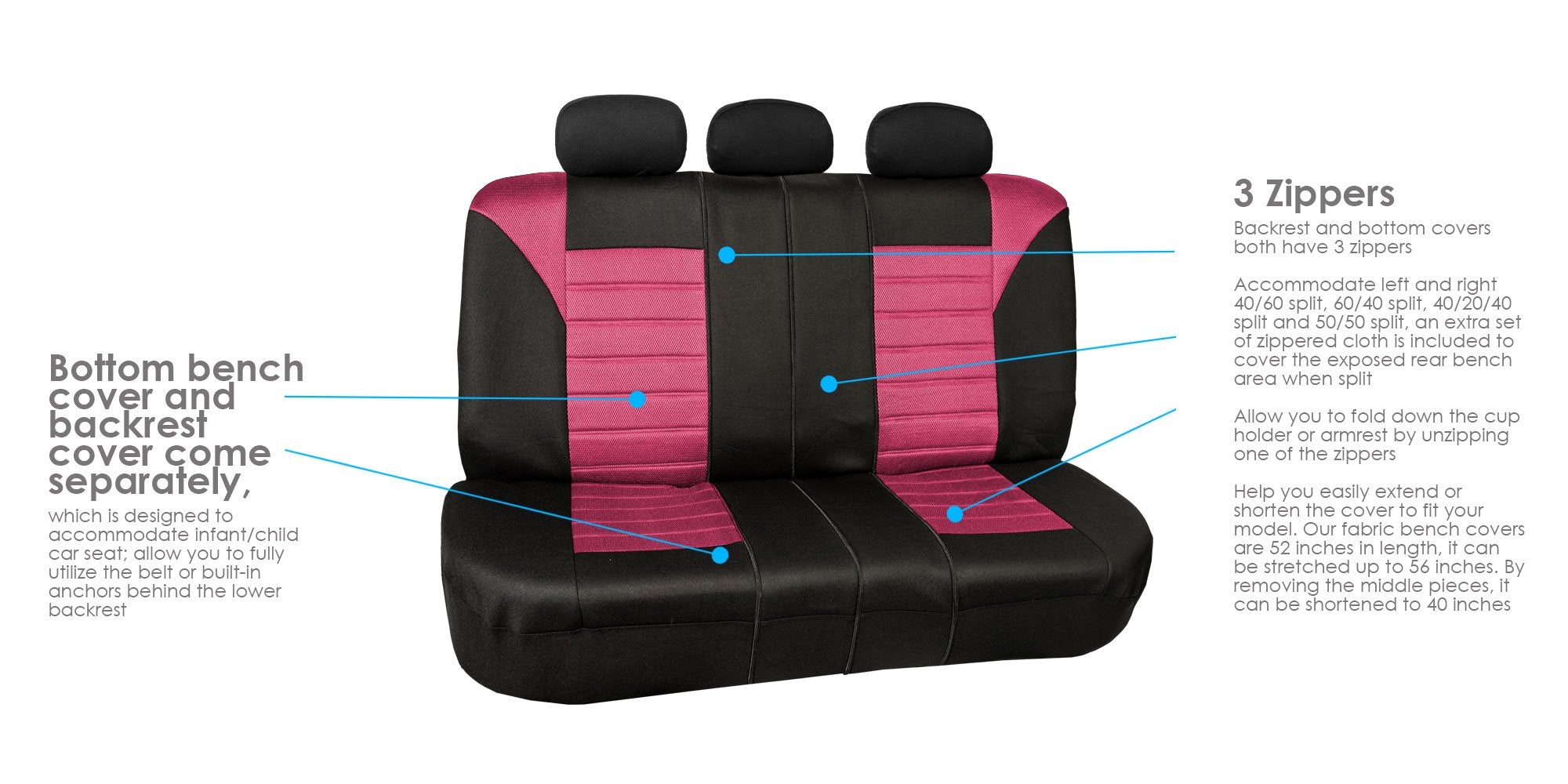 Fh Group Automotive Car Seat Covers Full Set Premium 3D Air Mesh Pink And Black Seat Covers, Airbag Compatible And Split Bench C
