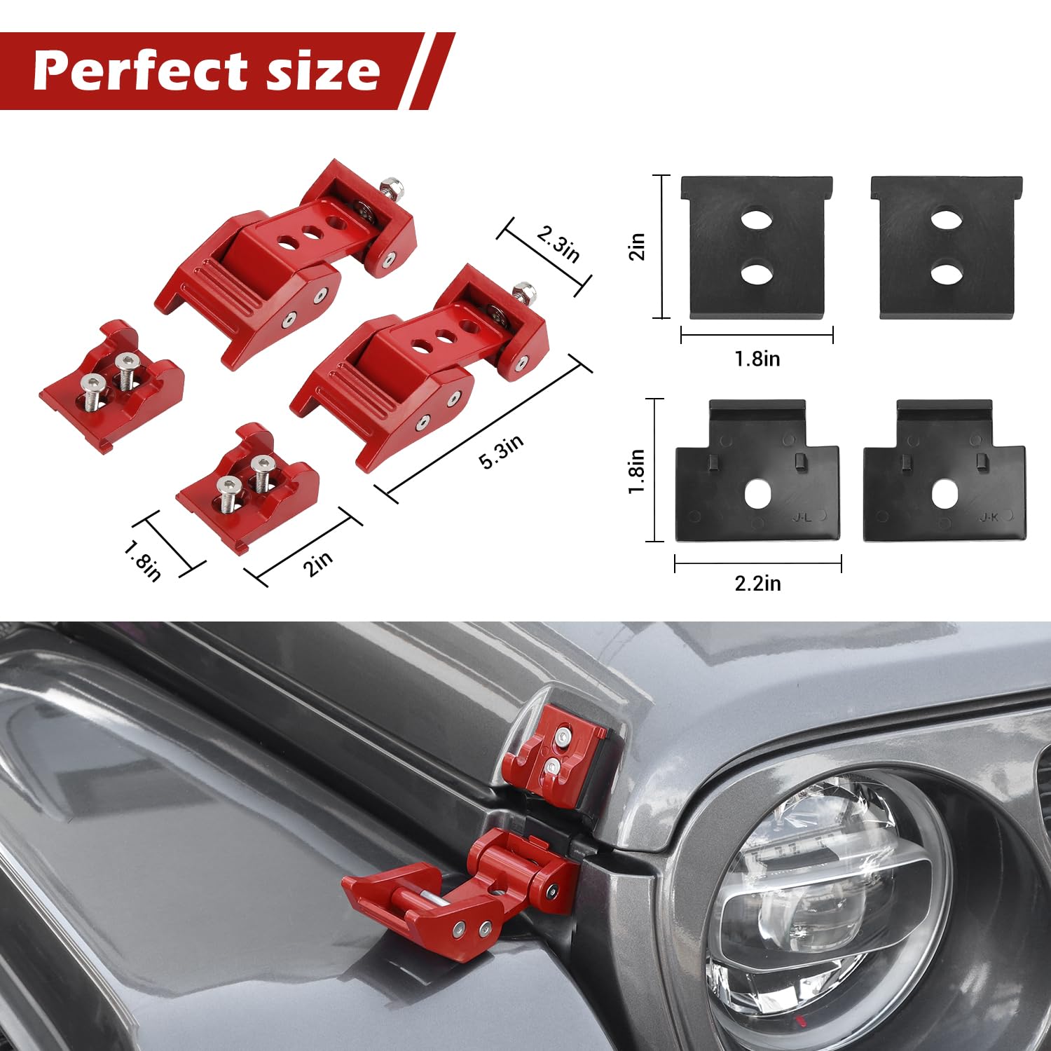 Rt-Tcz For Wrangler Hood Latches Catch Kit Compatible With Jeep Wrangler Jk Jl Gladiator Jt Red Exterior Accessories 2Pcs (3-Hol