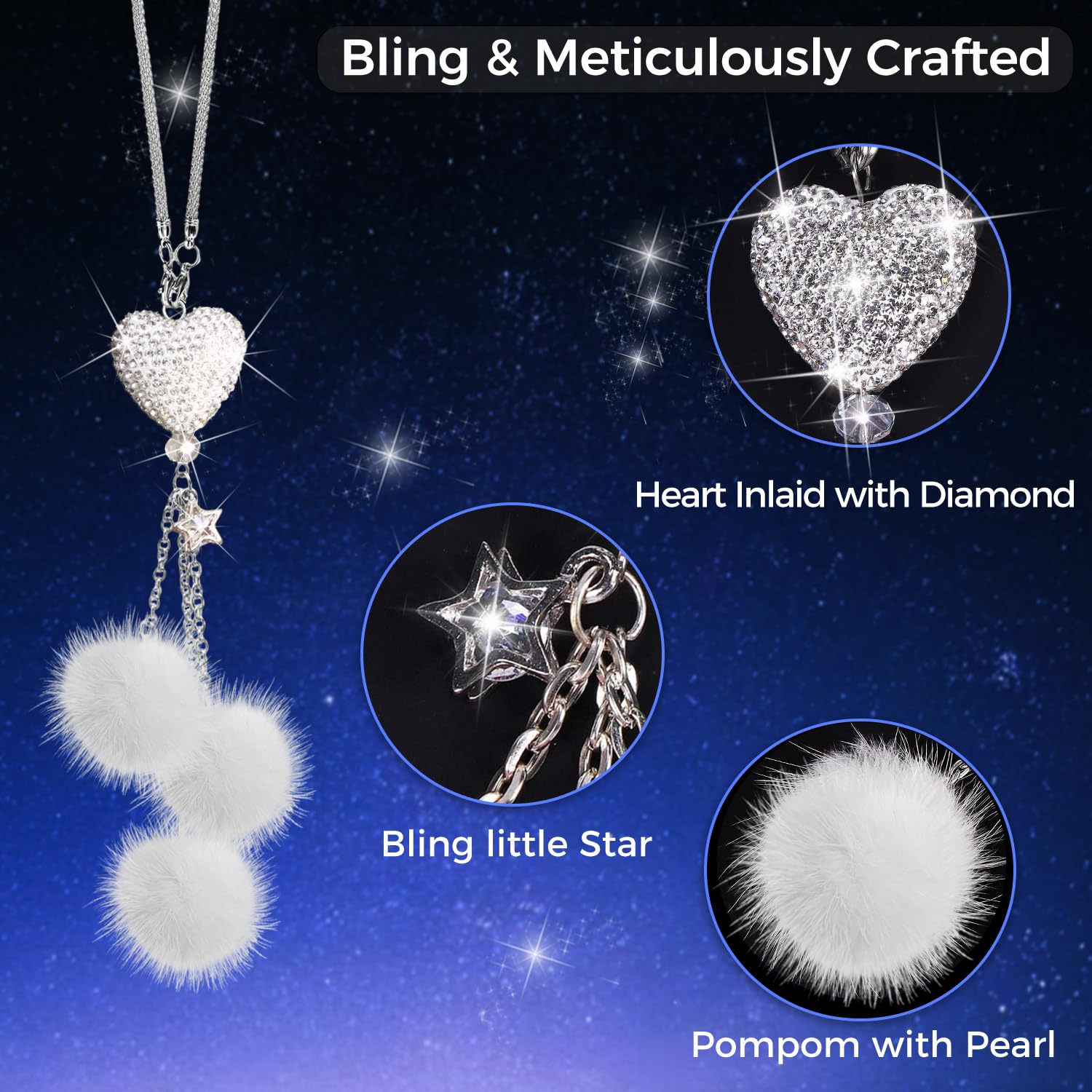 Bling Car Accessories Interior For Women - Girly Crystal Car Rearview Mirror Decor, Cute Rinestones Para Carro De Mujer, Car Mir