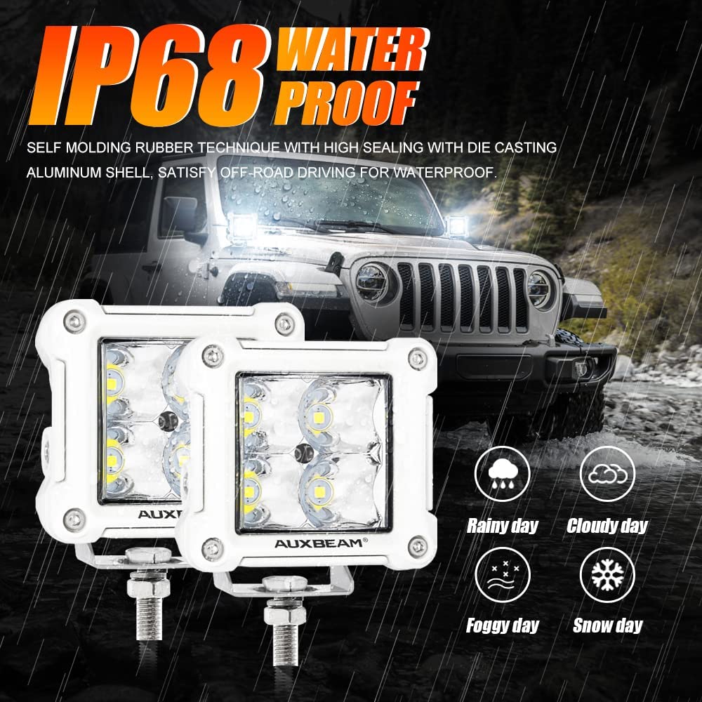 Auxbeam 3" 40W LED Spot Beam Light Pods, 4800lm Offroad Lights with White Housing, Model ZD000688 for SUV, Jeep, Boat, Pickup Trucks